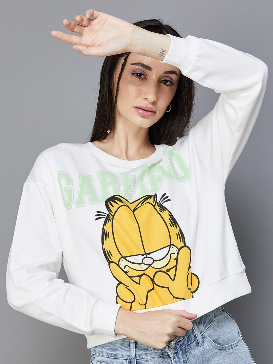 

Ginger by Lifestyle Garfield Printed Pure Cotton Crop Sweatshirt, White