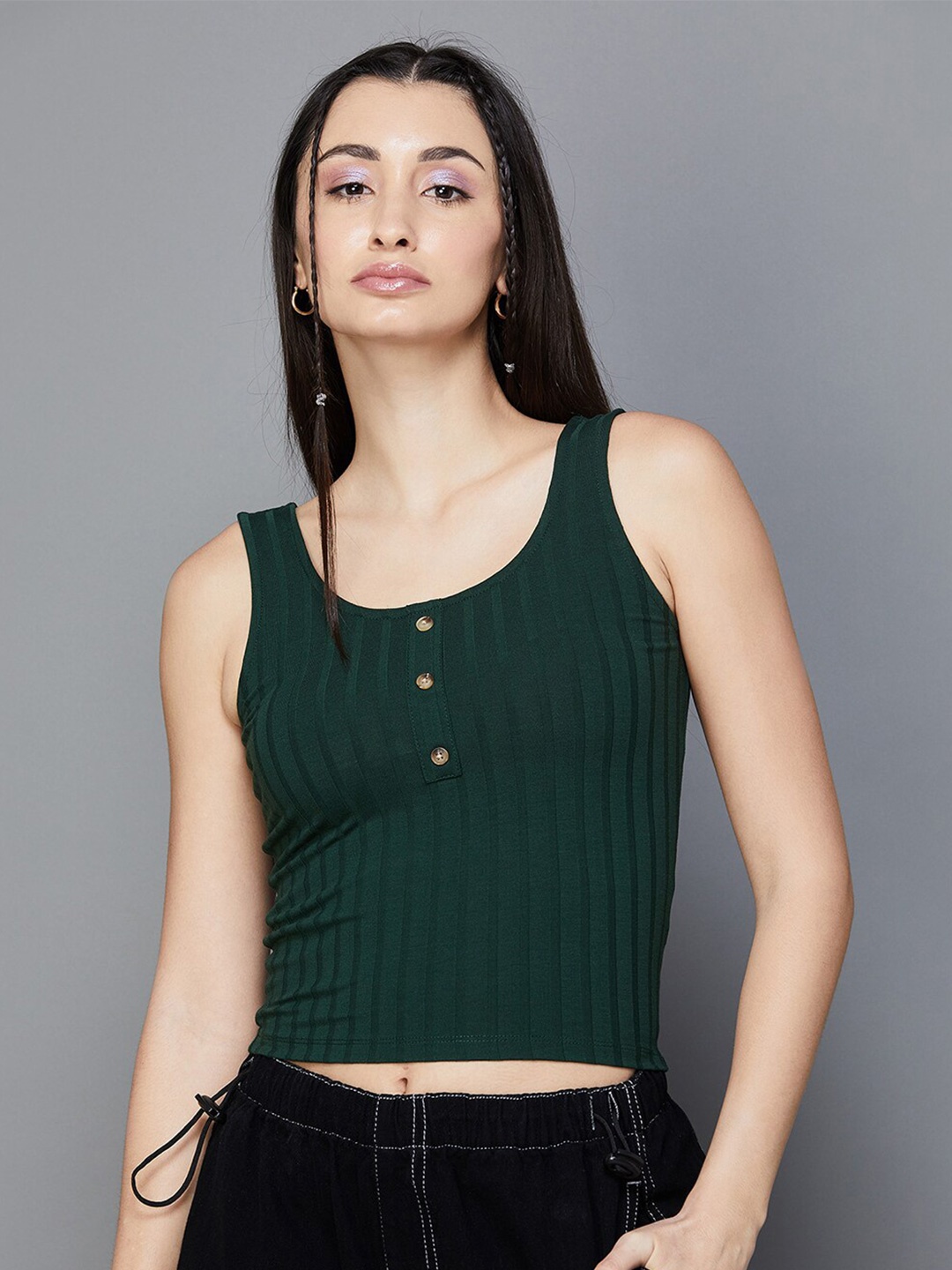 

Ginger by Lifestyle Striped Scoop Neck Crop Top, Green