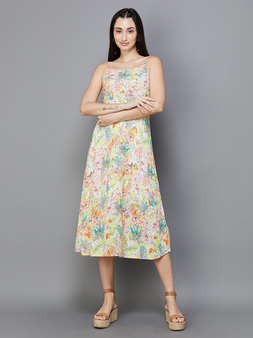

Ginger by Lifestyle Shoulder Strap Floral Print A-Line Midi Dress, Off white