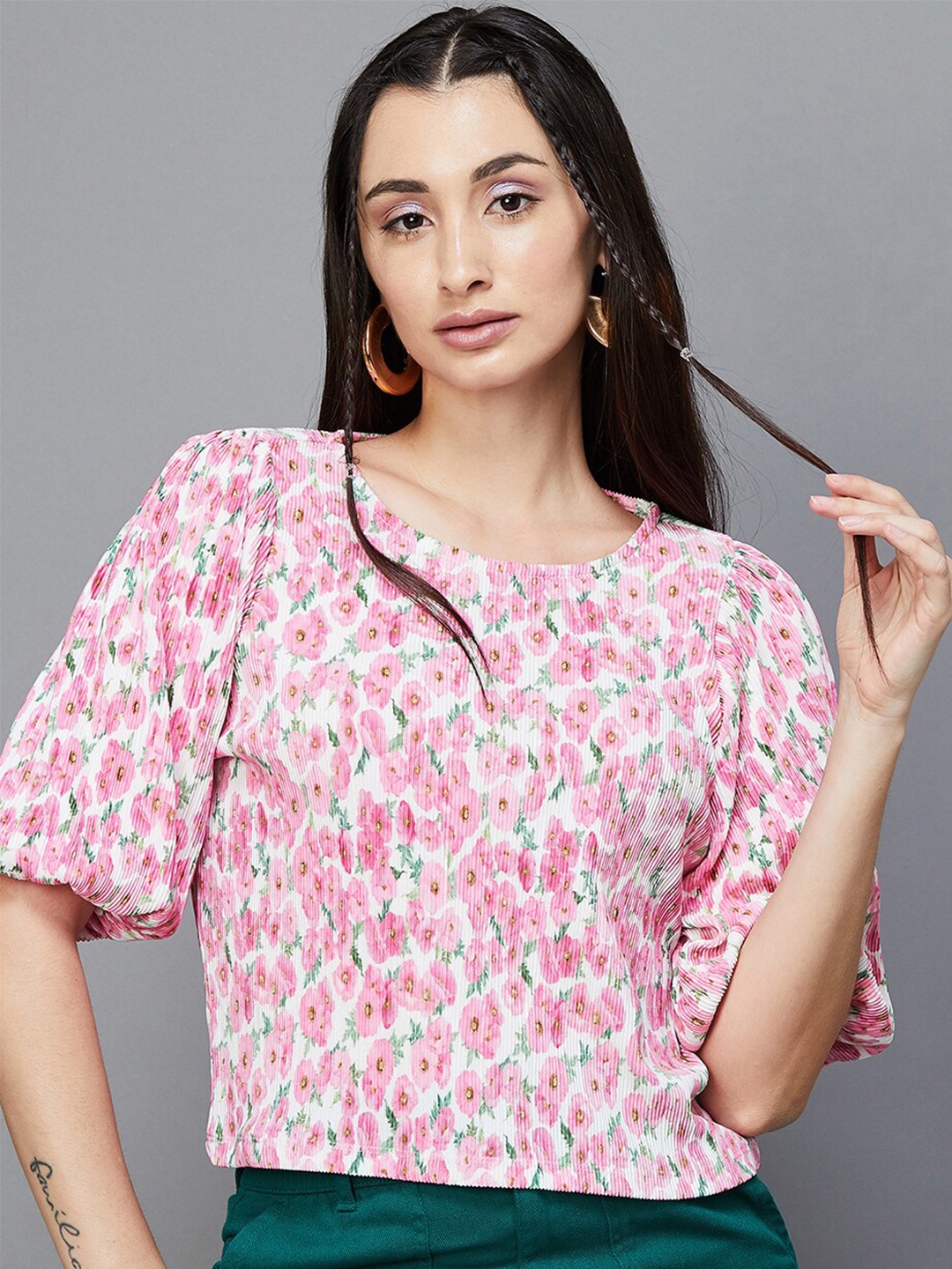

Ginger by Lifestyle Floral Printed Round Neck Top, Pink