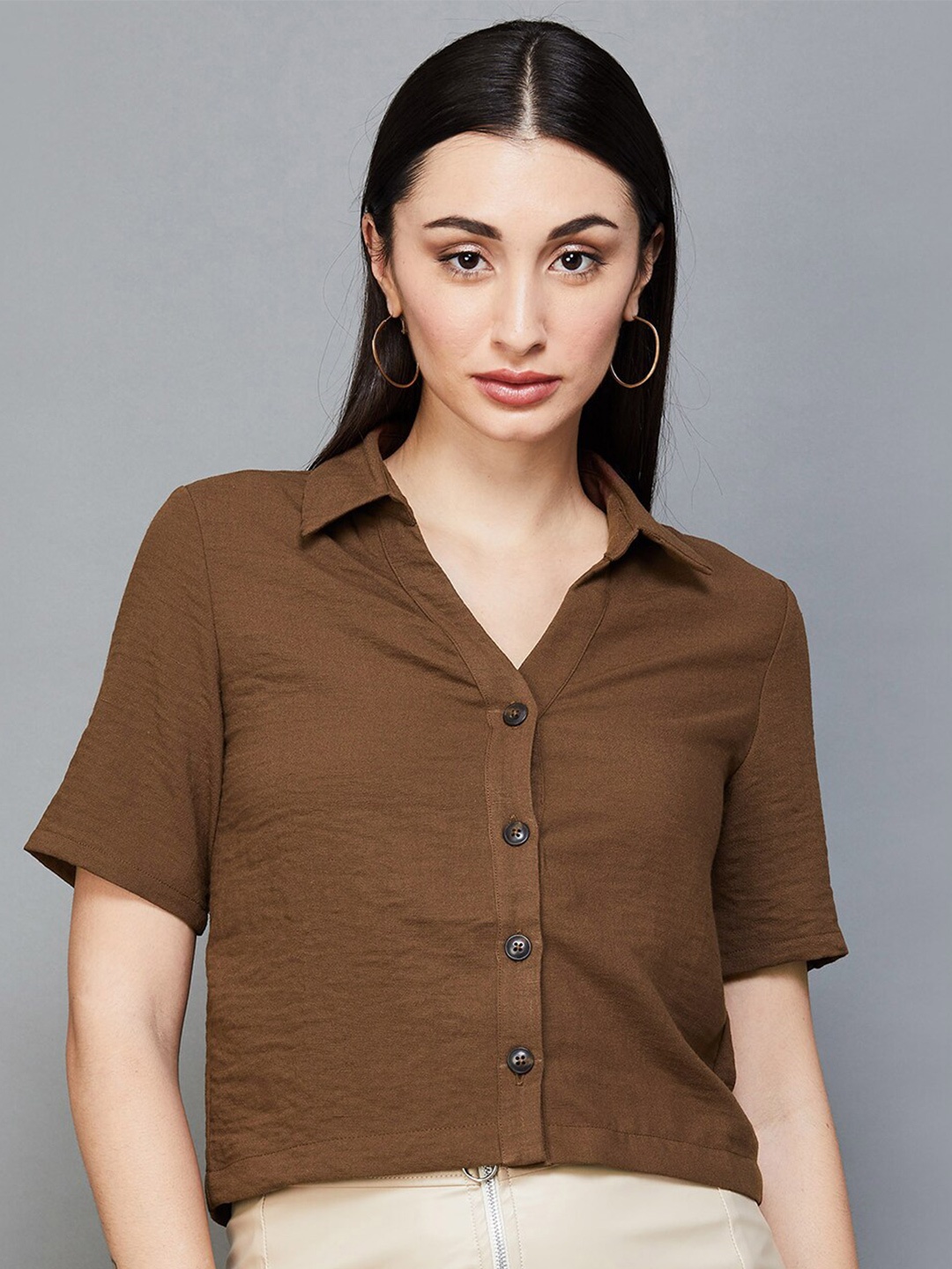 

Ginger by Lifestyle Spread Collar Casual Shirt, Brown