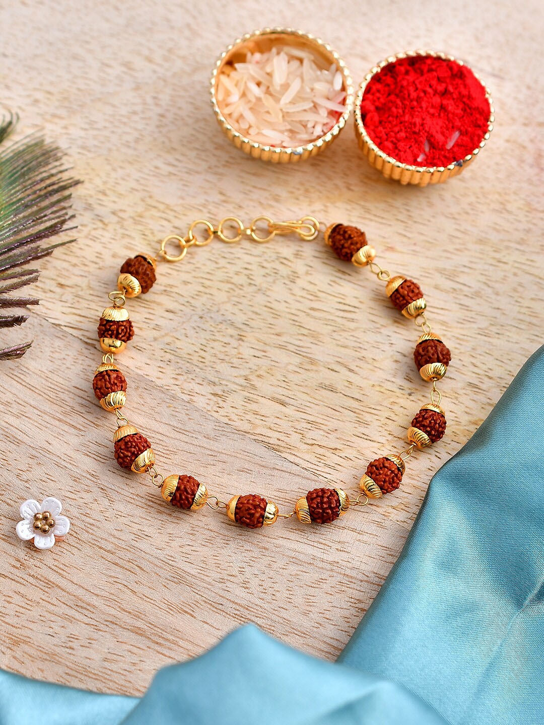 

Shoshaa Gold Plated Rudraksha Rakhi Bracelet, Brown