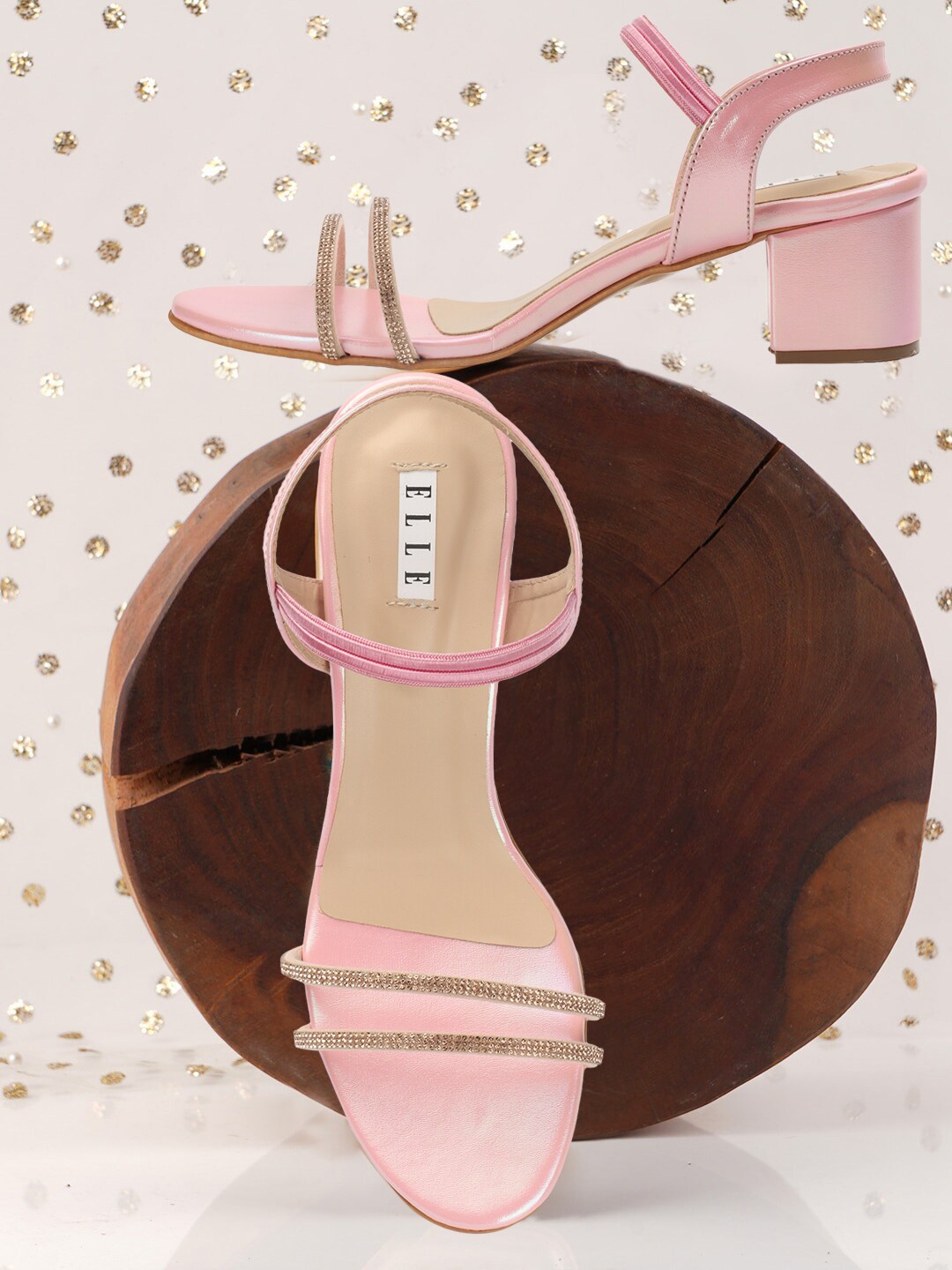 

ELLE Embellished Party Block Heels With Backstrap, Pink