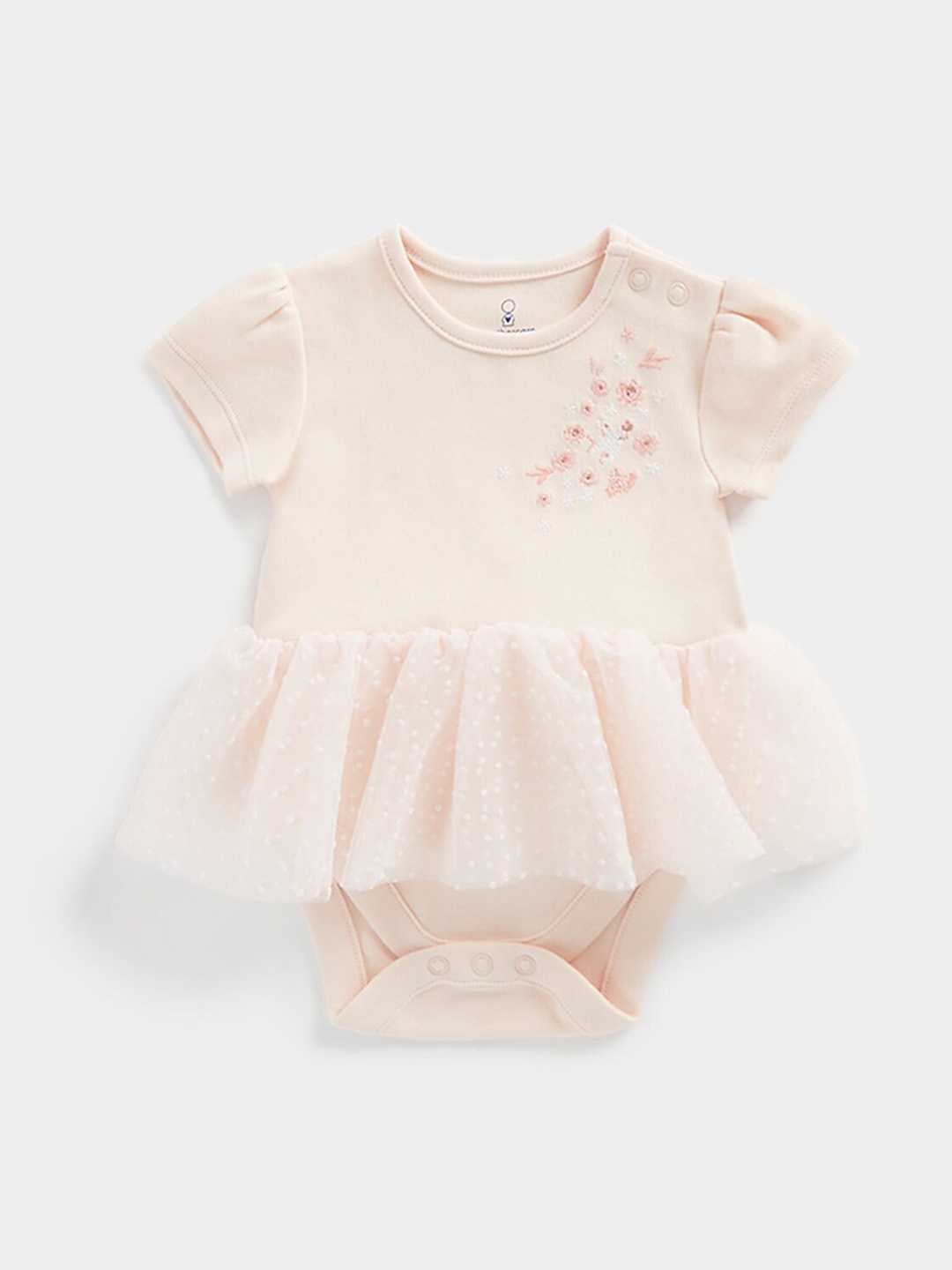 

mothercare Infant Girls Floral Embroidered Pure Cotton Bodysuit, Pink