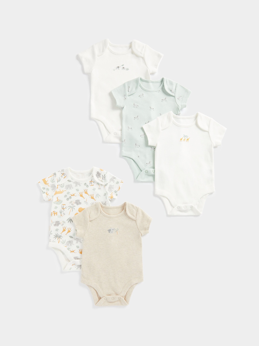 

mothercare Infants Pack Of 5 Pure Cotton Printed Bodysuit, White