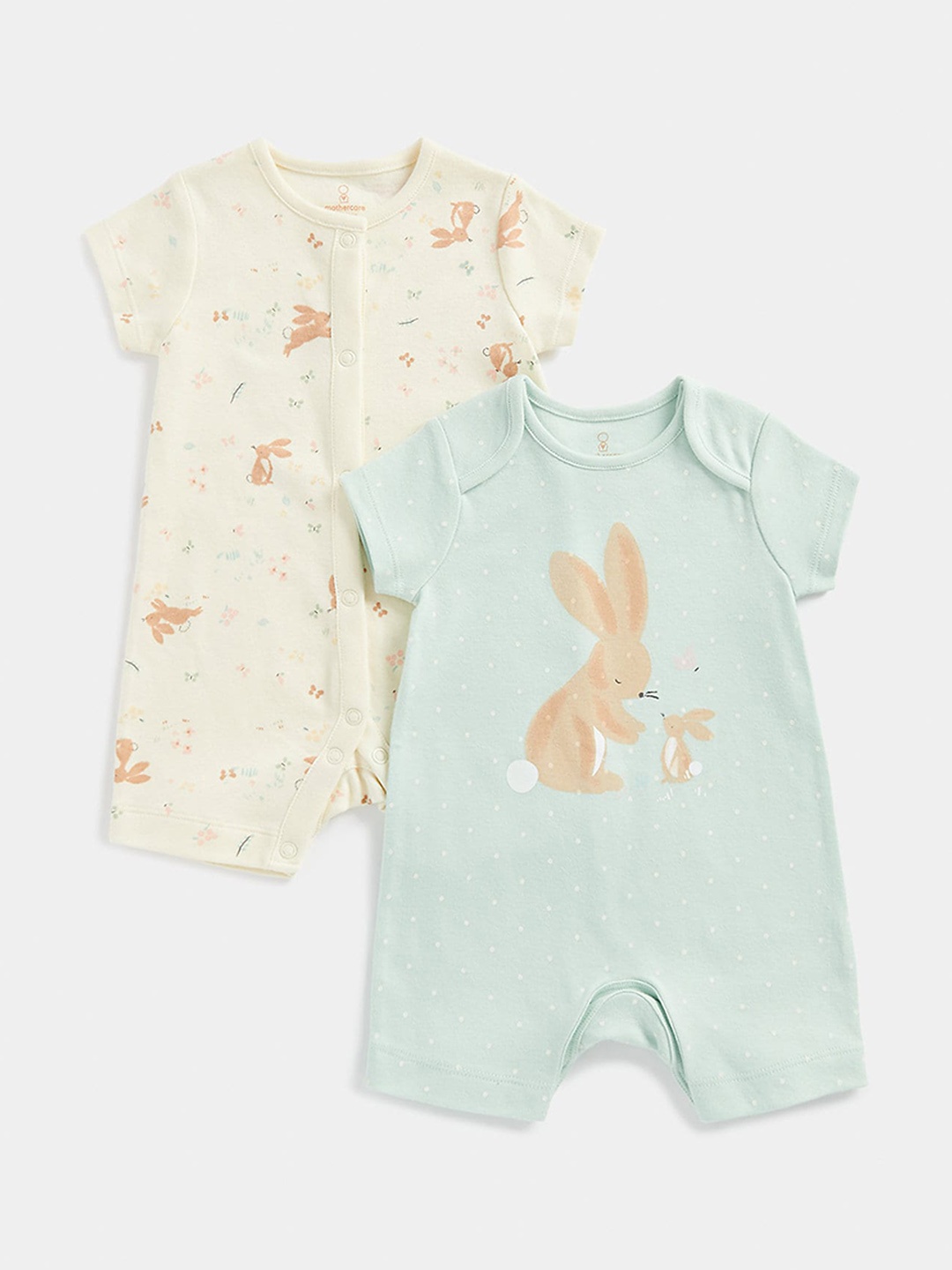 

mothercare Infants Pack Of 2 Printed Pure Cotton Rompers, Green