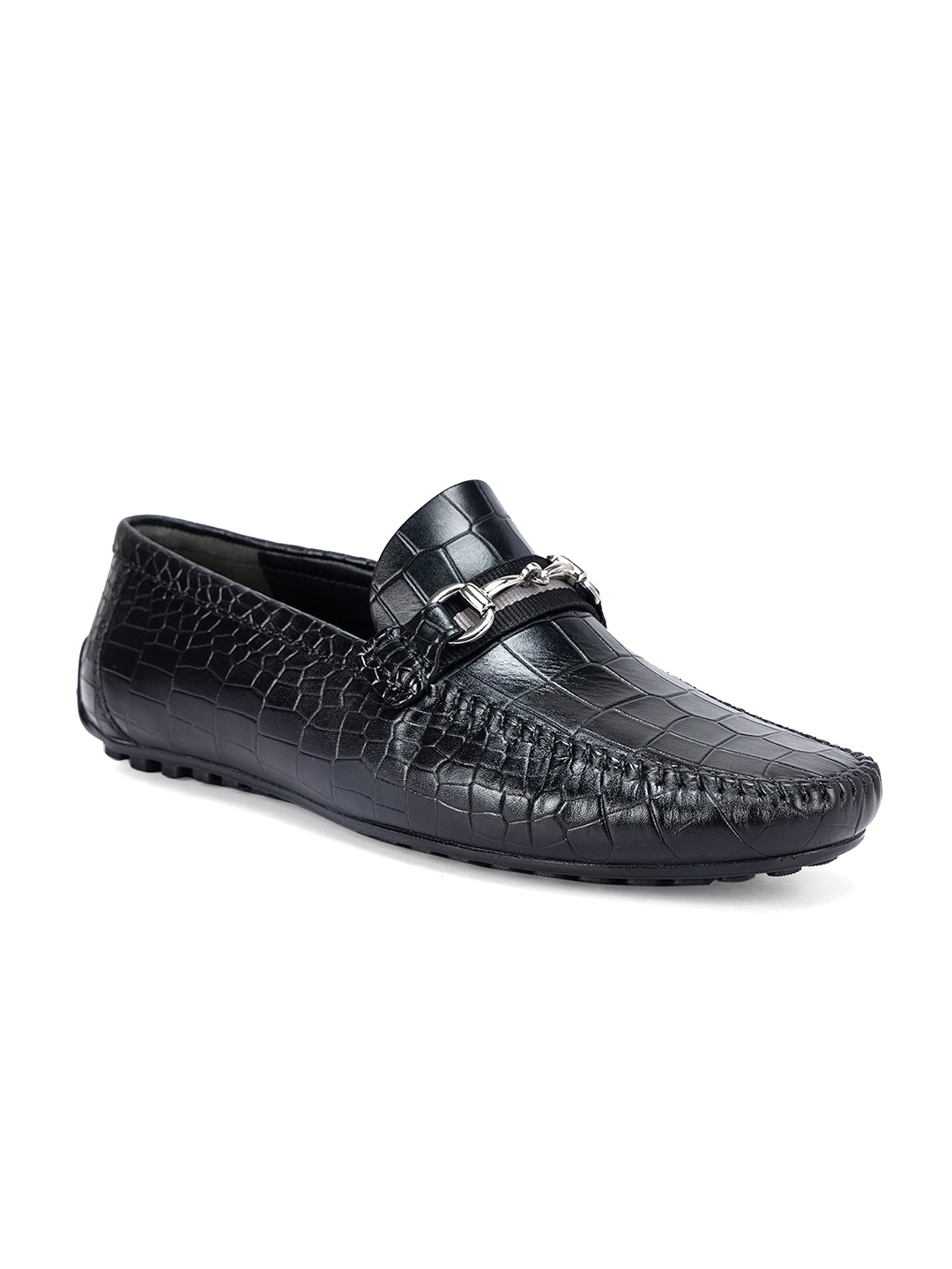 

ROSSO BRUNELLO Men Textured Leather Loafers Formal Shoes, Black