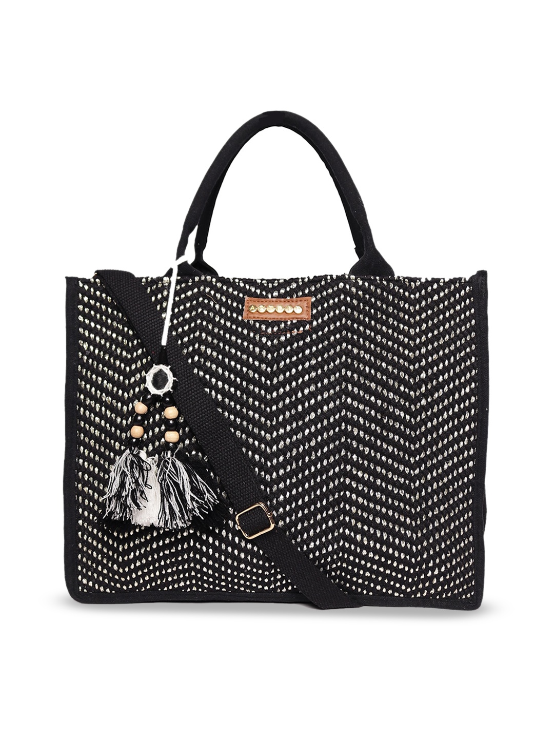 ASTRID Self Design Structured Handheld Bag, Black