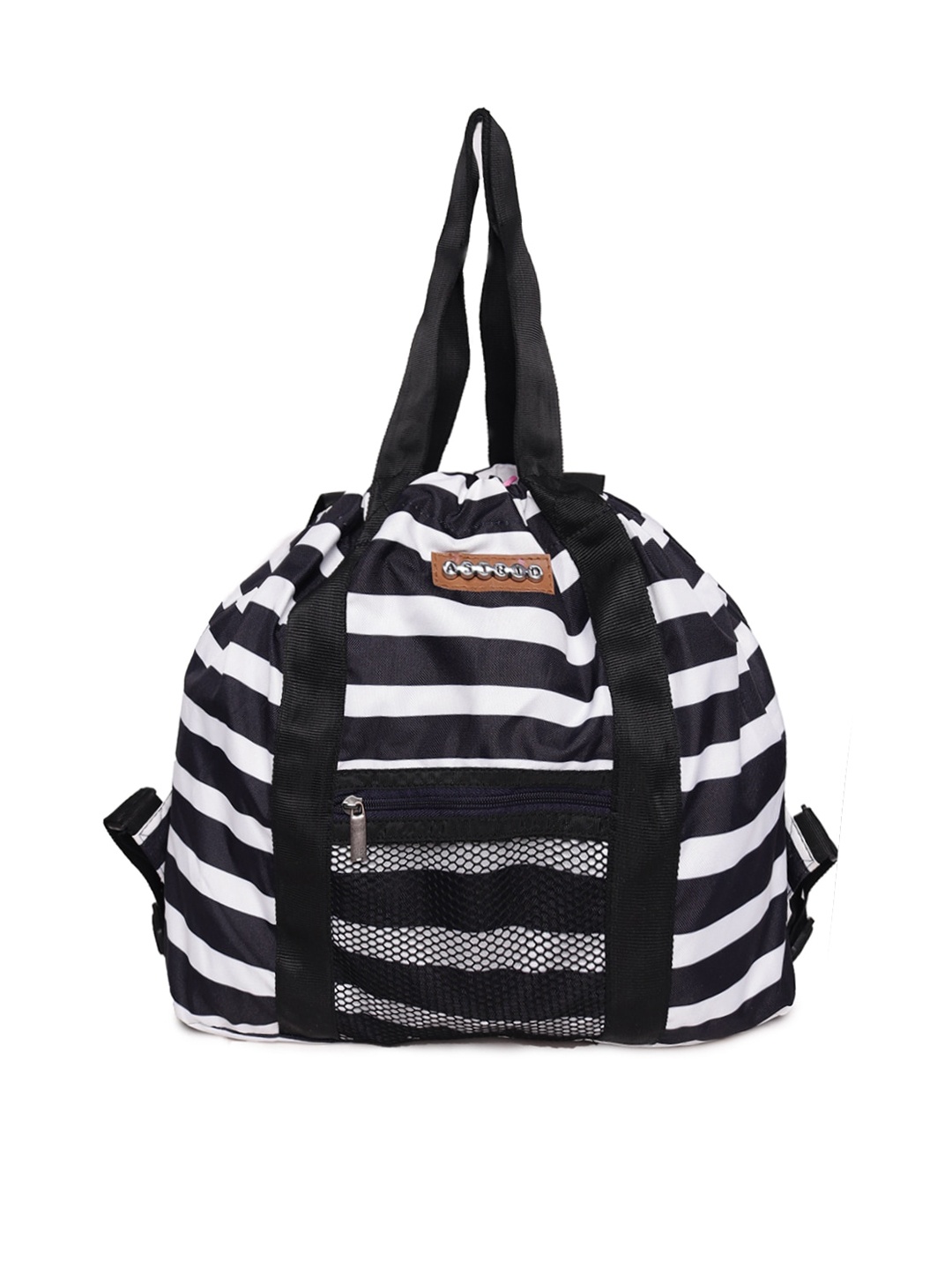 ASTRID Striped Shopper Tote Bag With Backpack Straps, Black