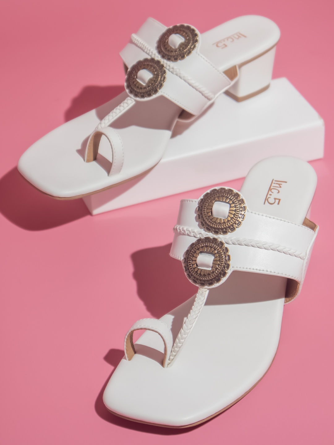 

Inc 5 Embellished One Toe Block Heels, White