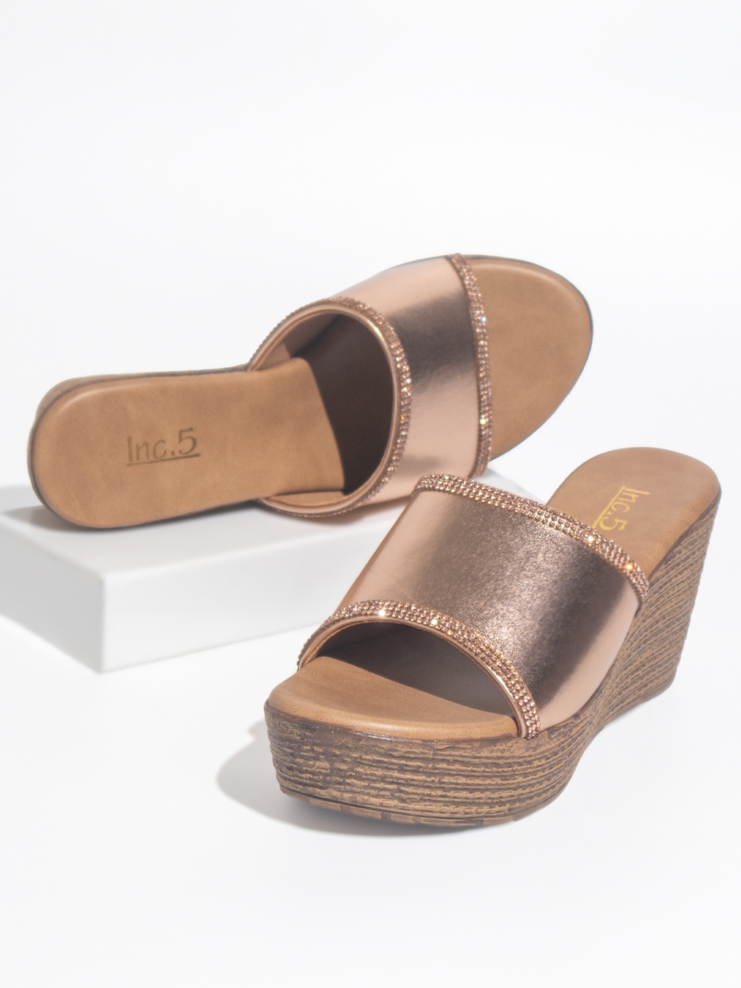 

Inc 5 Embellished Party Wedge Heels, Rose gold