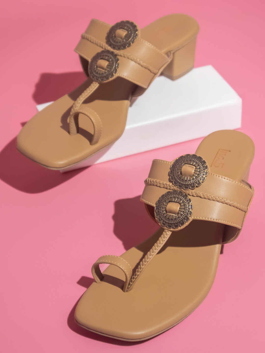 

Inc 5 Embellished One Toe Block Heels, Beige