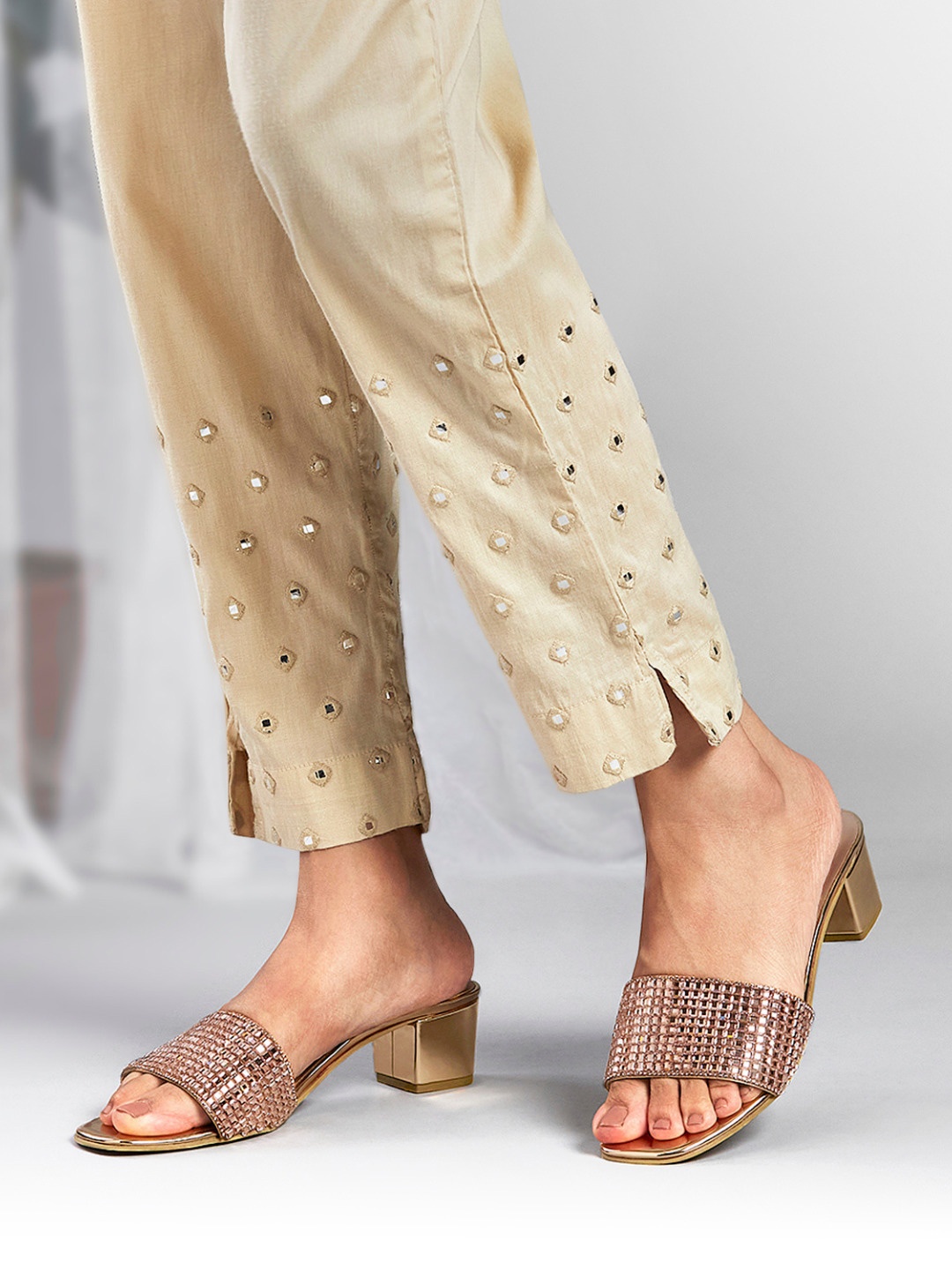 

Inc 5 Embellished Open Toe Block Heels, Rose gold