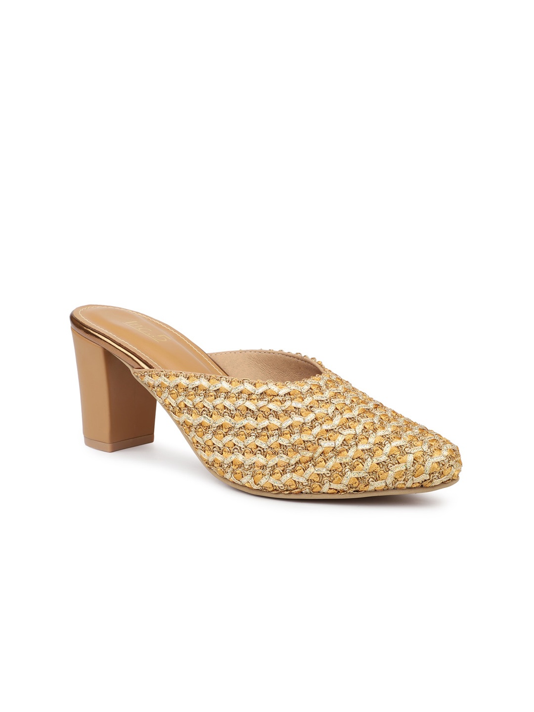 

Inc 5 Pointed Toe Textured Block Mules, Beige