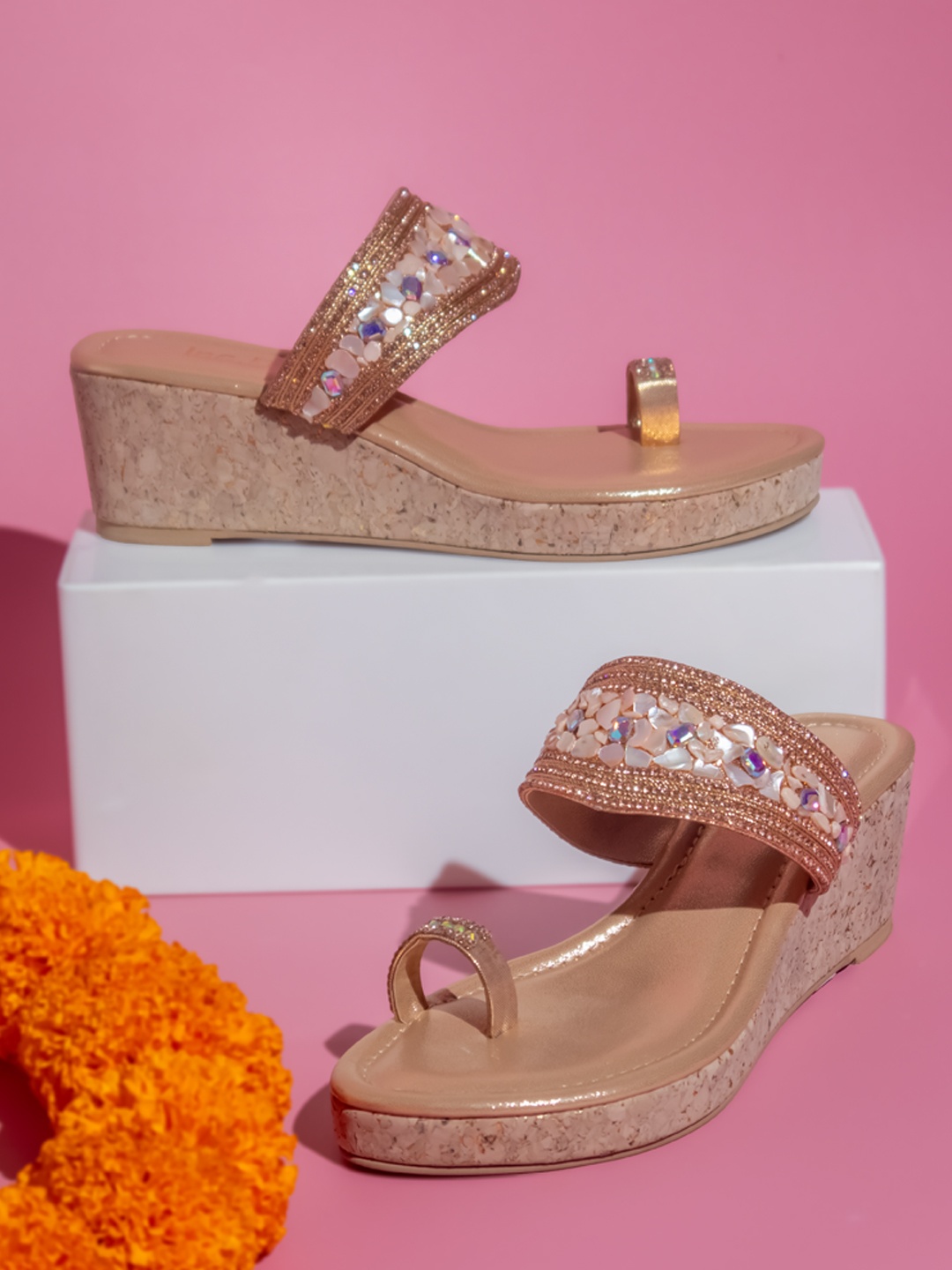 

Inc 5 Embellished One Toe Wedge Heels, Rose gold