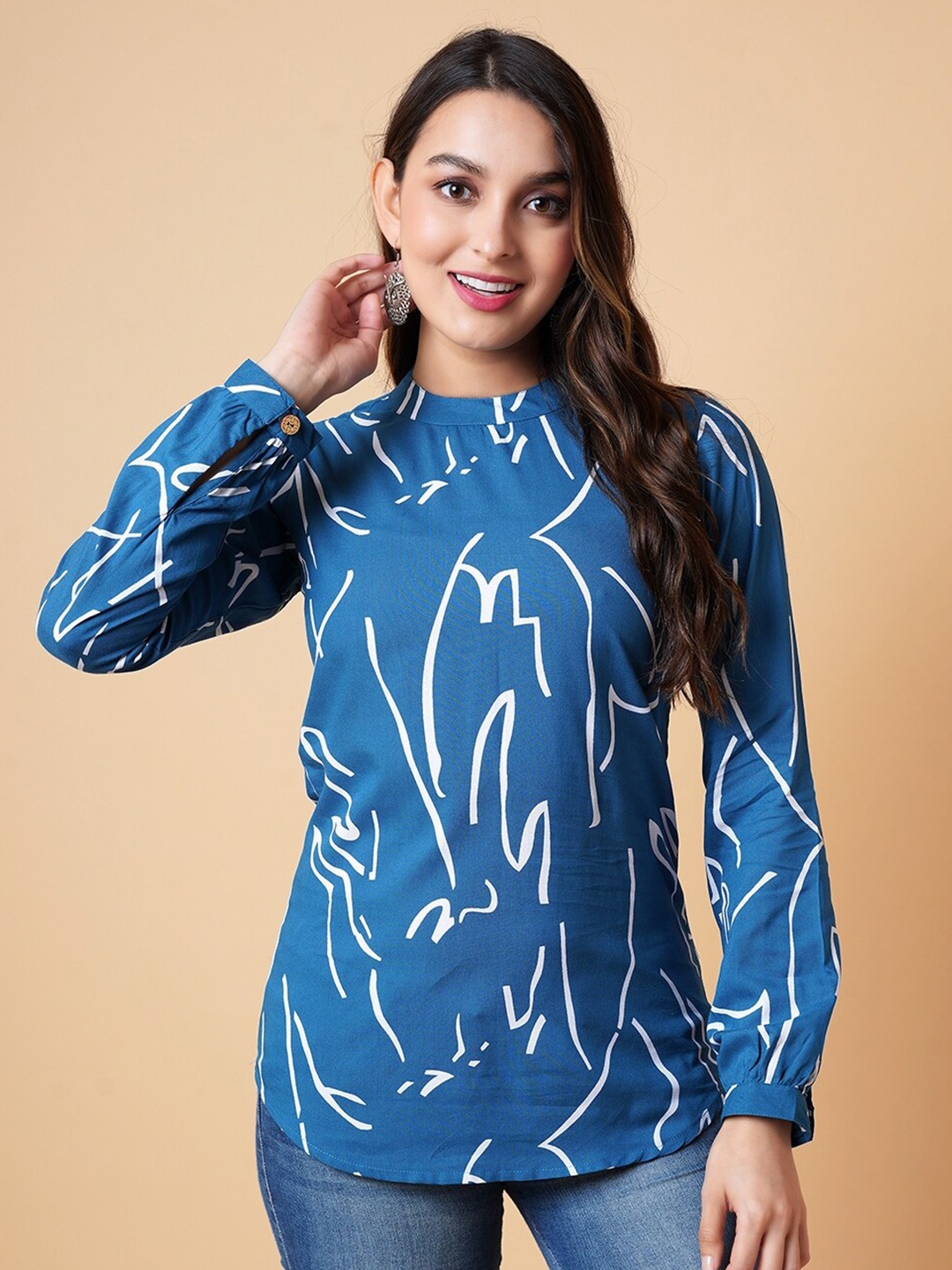 

DAEVISH Abstract Printed High Neck Top, Blue