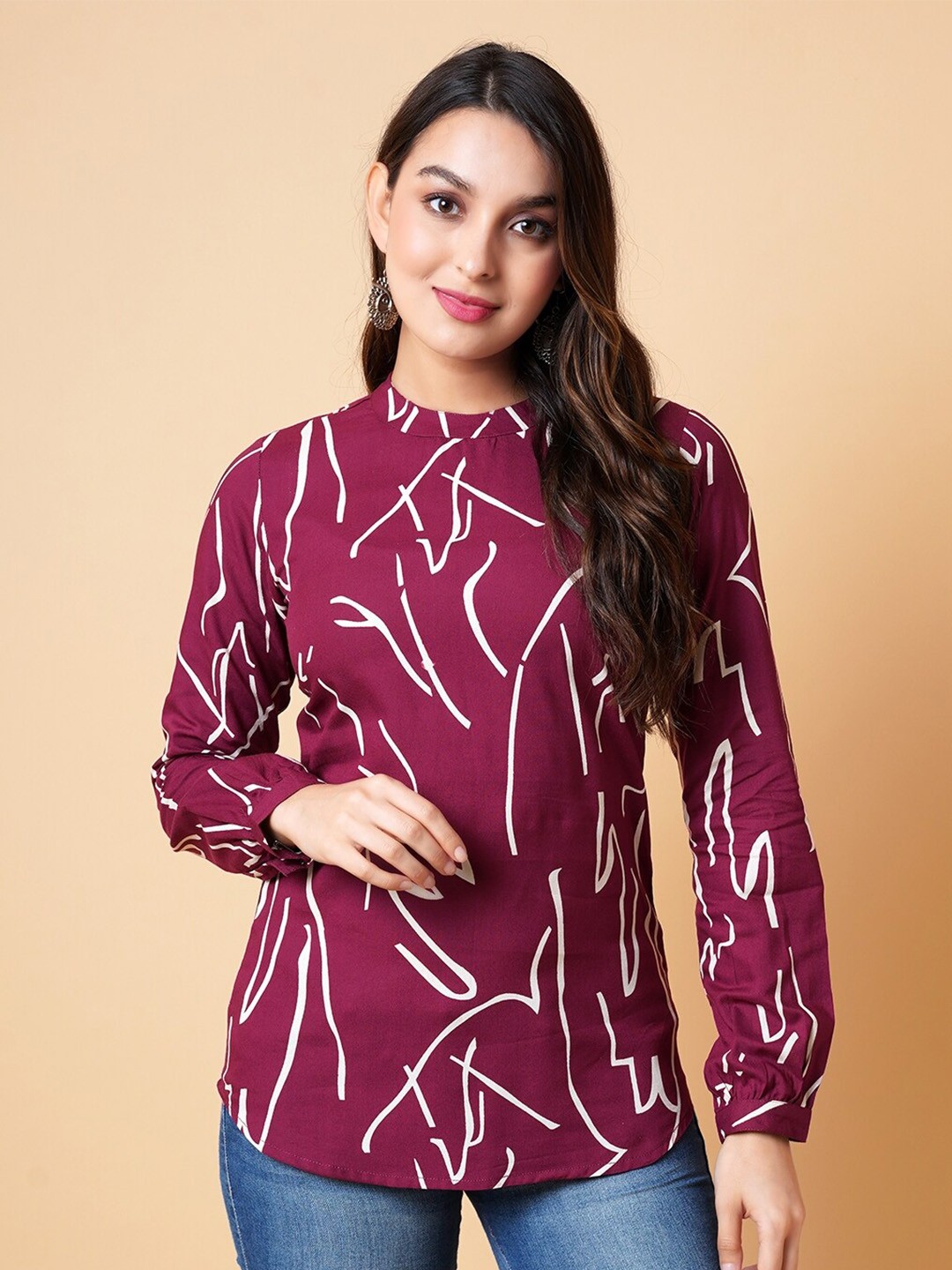 

DAEVISH Abstract Printed Regular Top, Burgundy