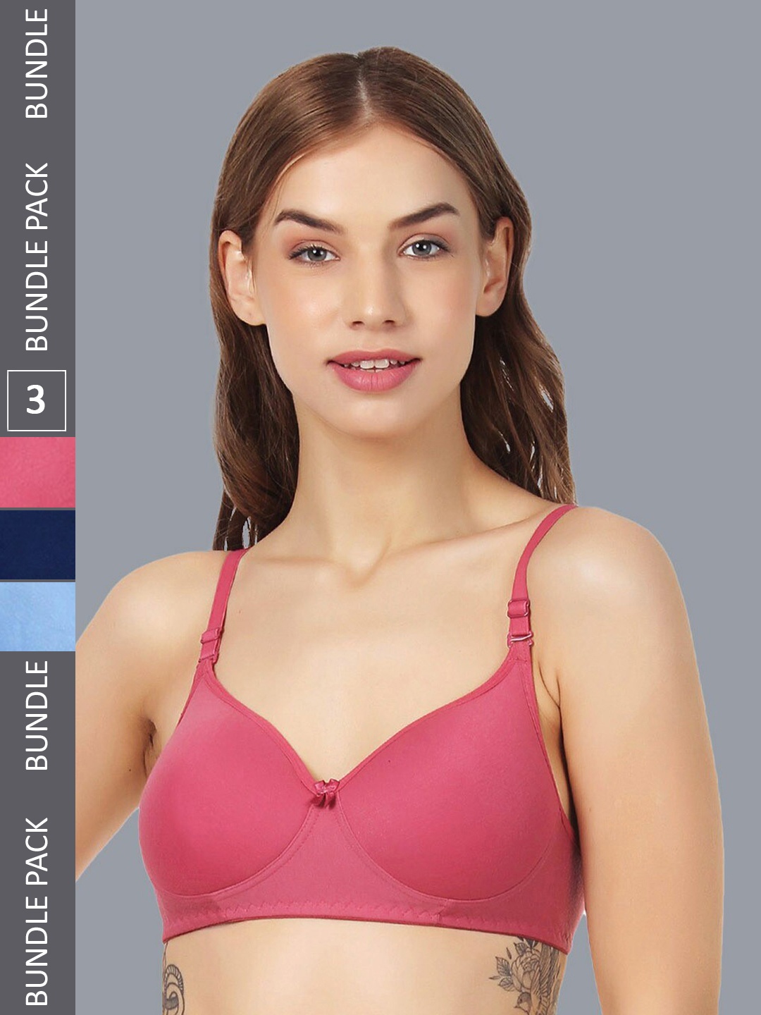 

Extoes Pack of 3 Cotton Lightly Padded Push-Up Full Coverage Bra With All Day Comfort, Turquoise blue