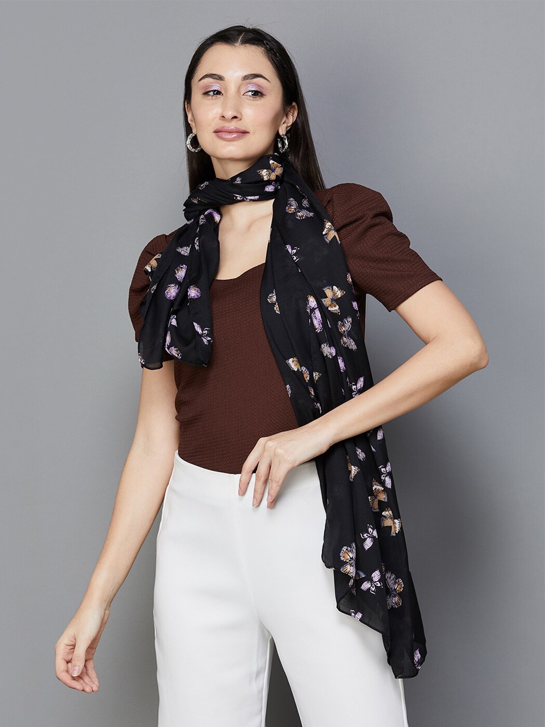 

Ginger by Lifestyle Butterfly Printed Stole, Black