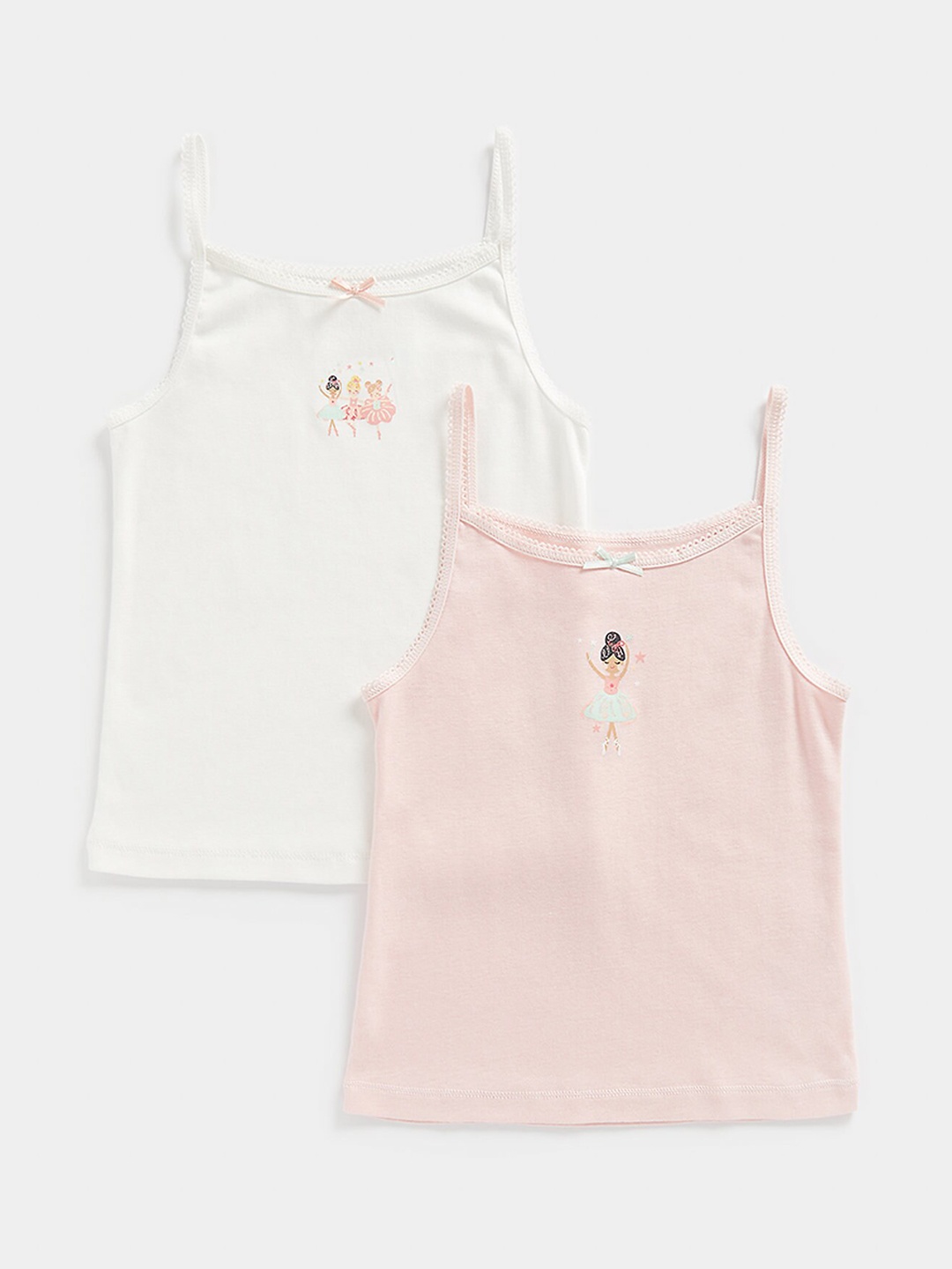 

mothercare Girls Pack of 2 Printed Shoulder Straps Pure Cotton Camisoles, Pink