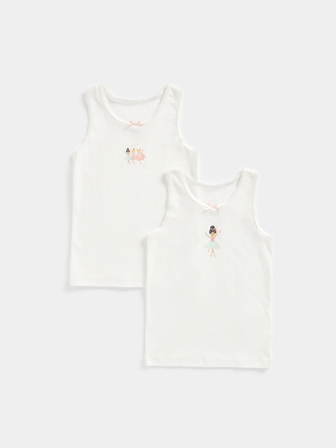 

mothercare Girls Pack of 2 Printed Sleeveless Pure Cotton Camisoles, White