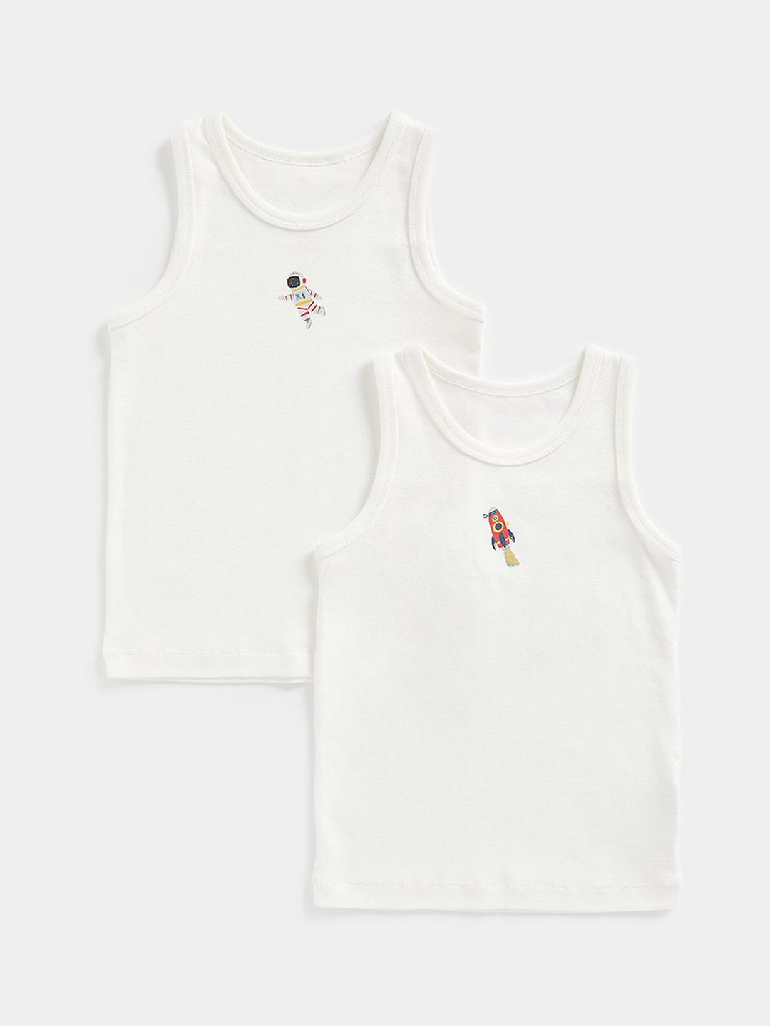 

mothercare Boys Pack Of 2 Graphic Printed Pure Cotton Basic Vests, White