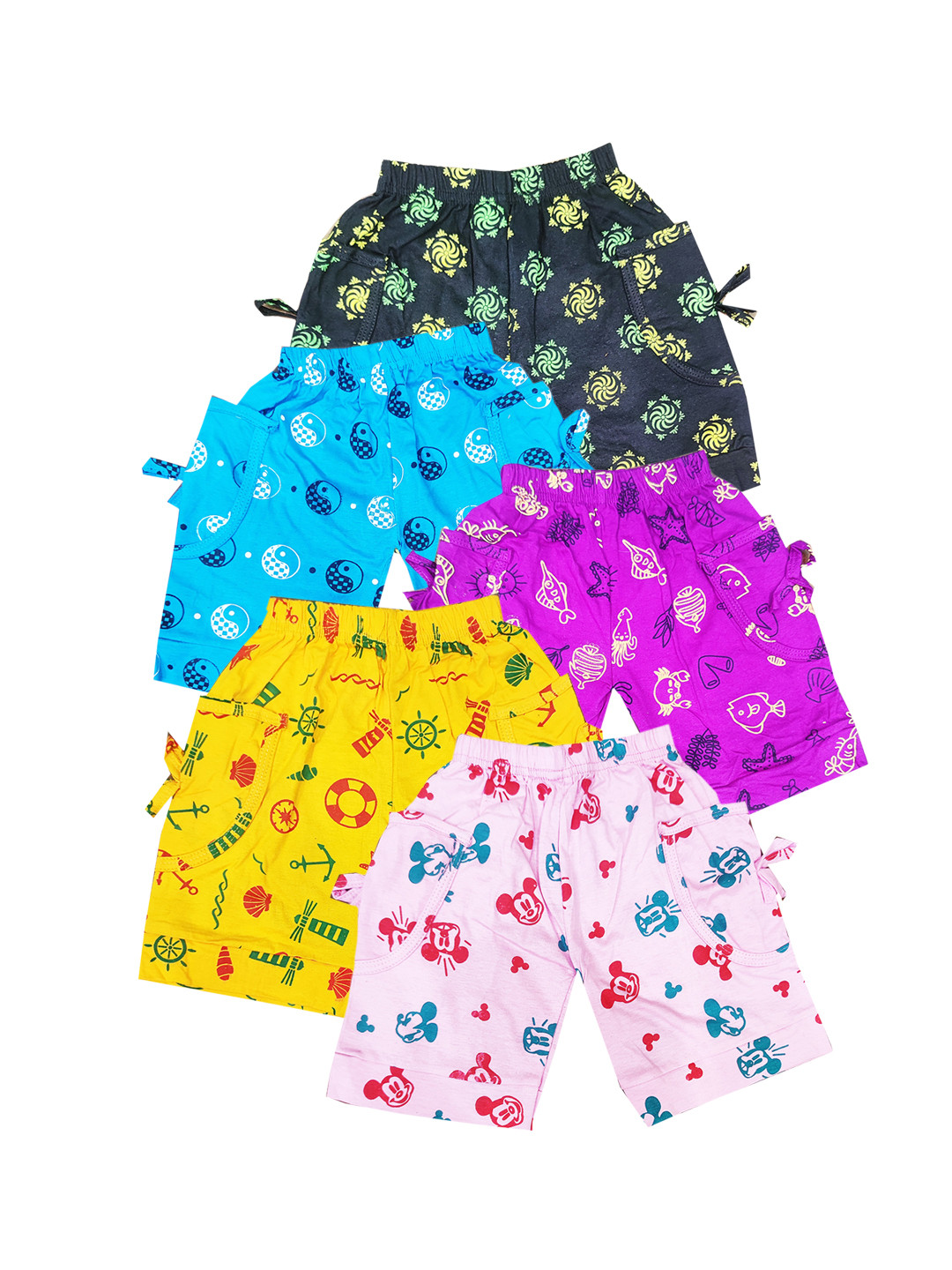 

KIFAYATI BAZAR Girls Pack Of 5 Conversational Printed Pure Cotton Shorts, Blue