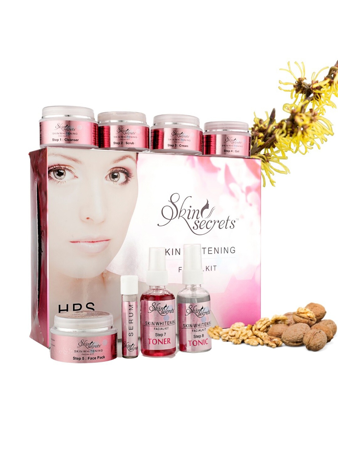 

Skin Secrets 8 Step Skin Whitening Facial Kit To Provide Radiance & Even Skin Tone - 410g, Pink