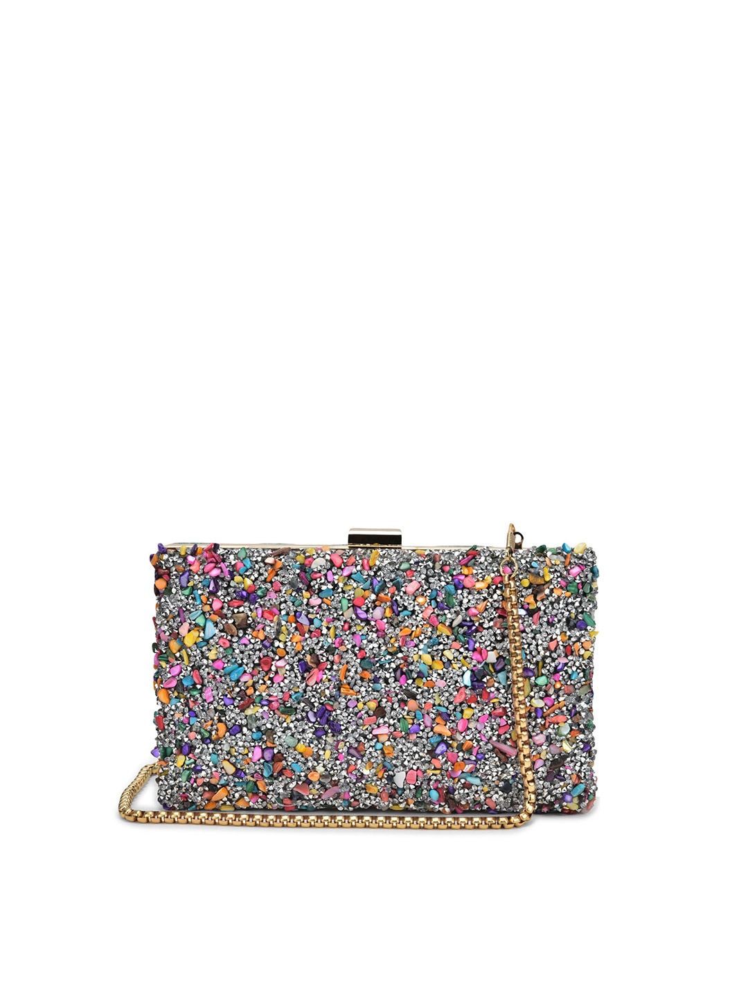 

gaura pakhi Embellished Wrist Loop Box Clutch, Blue