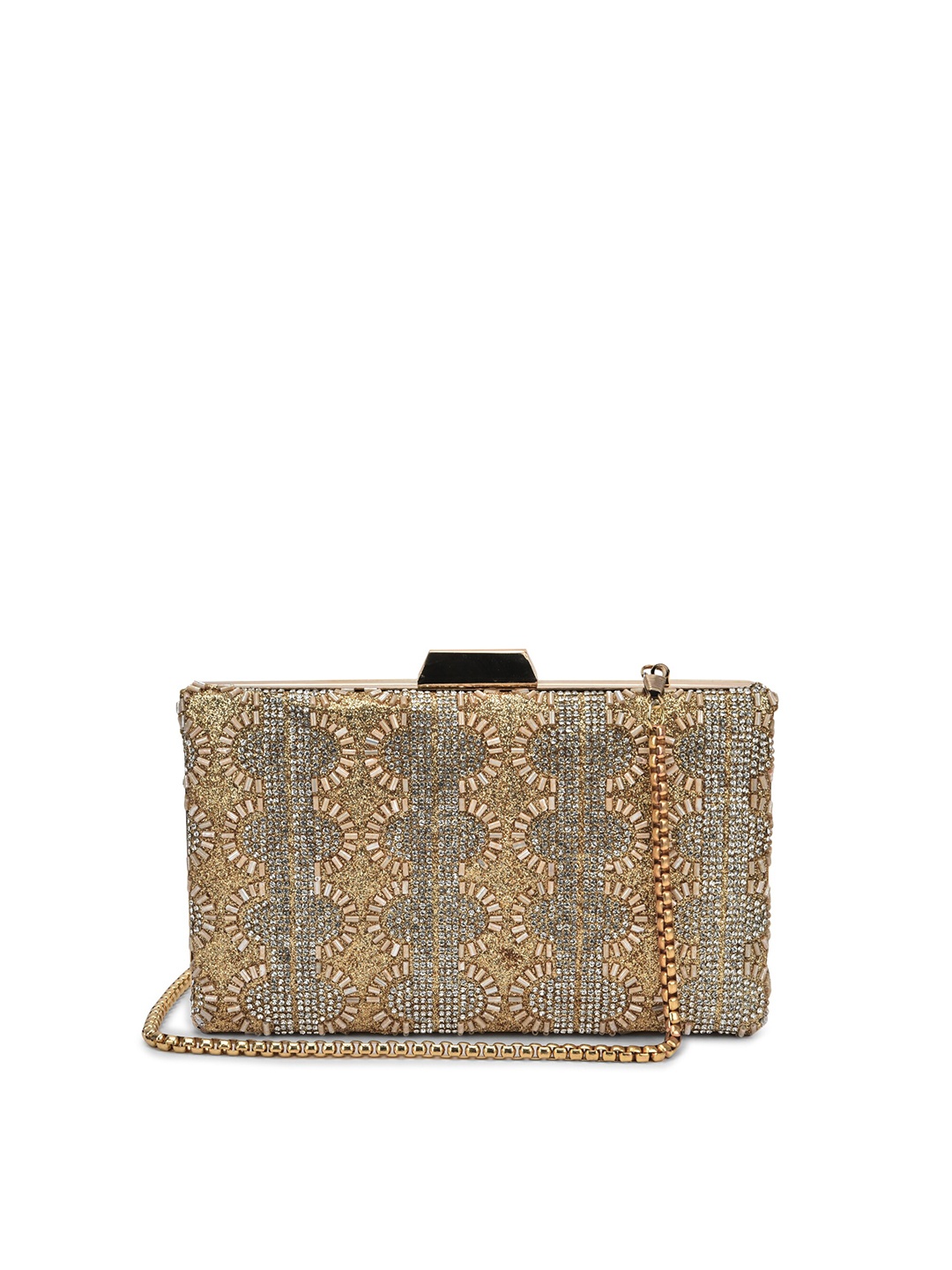 

gaura pakhi Embellished Wrist Loop Box Clutch, Gold