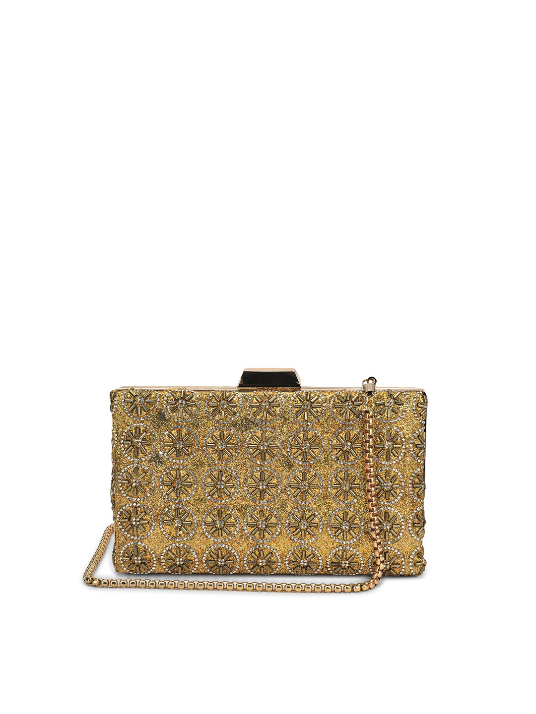 

gaura pakhi Embellished Wrist Loop Box Clutch, Gold