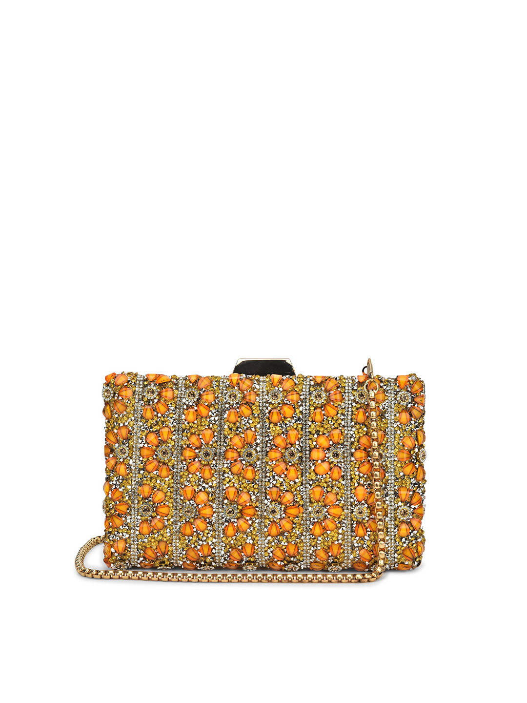 

gaura pakhi Embellished Wrist Loop Box Clutch, Gold
