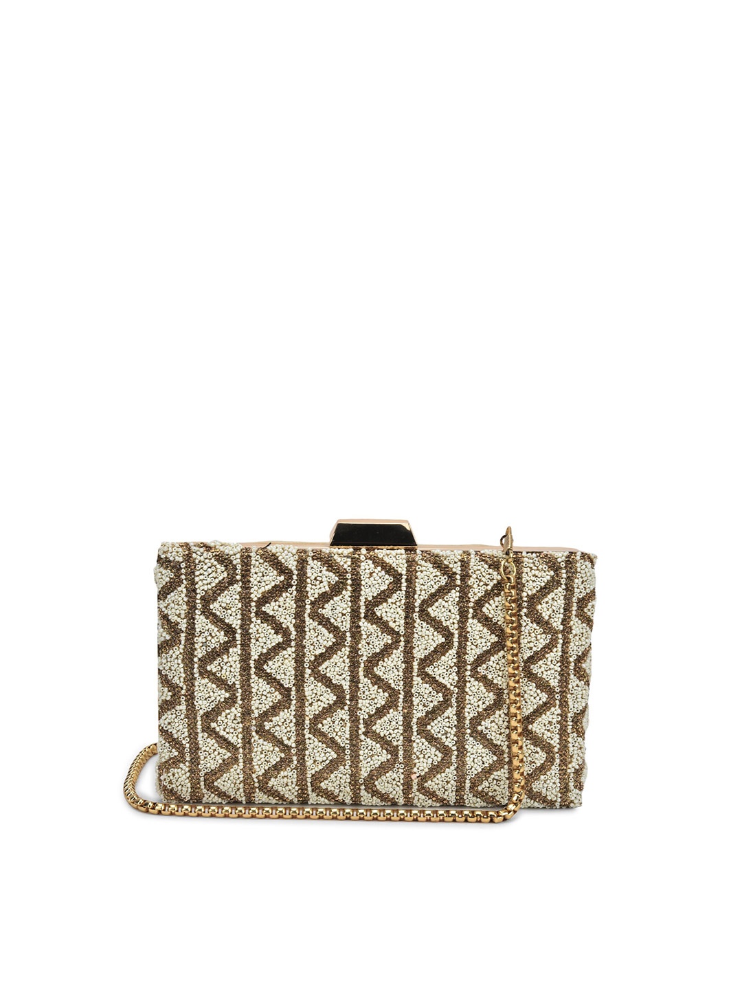 

gaura pakhi Embellished Wrist Loop Box Clutch, Gold
