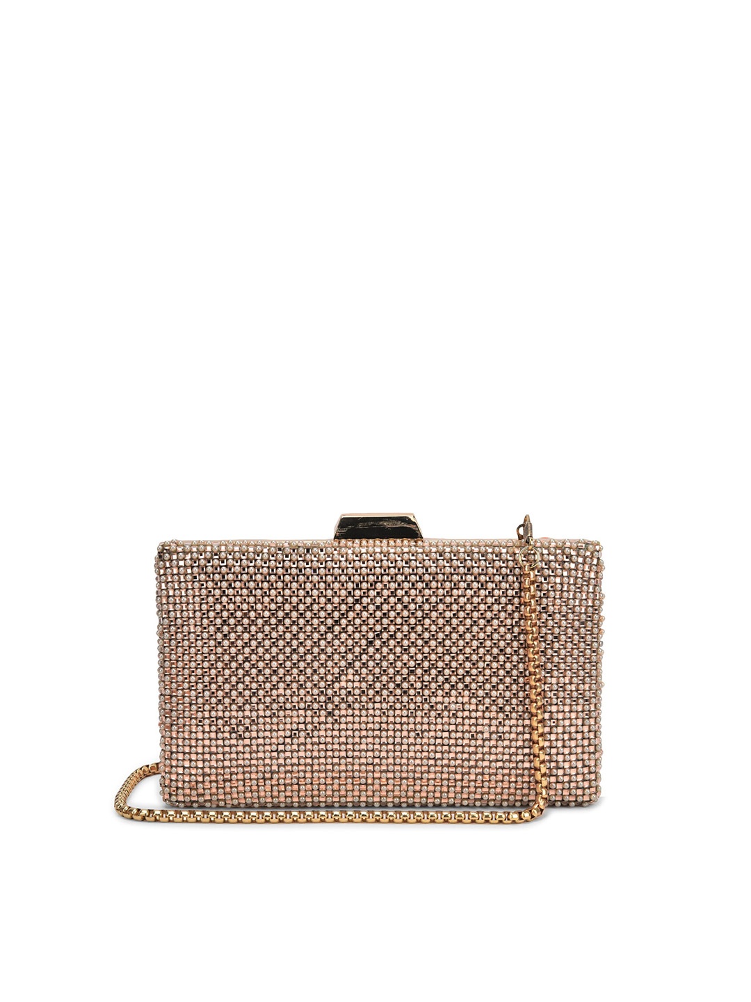 

gaura pakhi Embellished Wrist Loop Box Clutch, Peach
