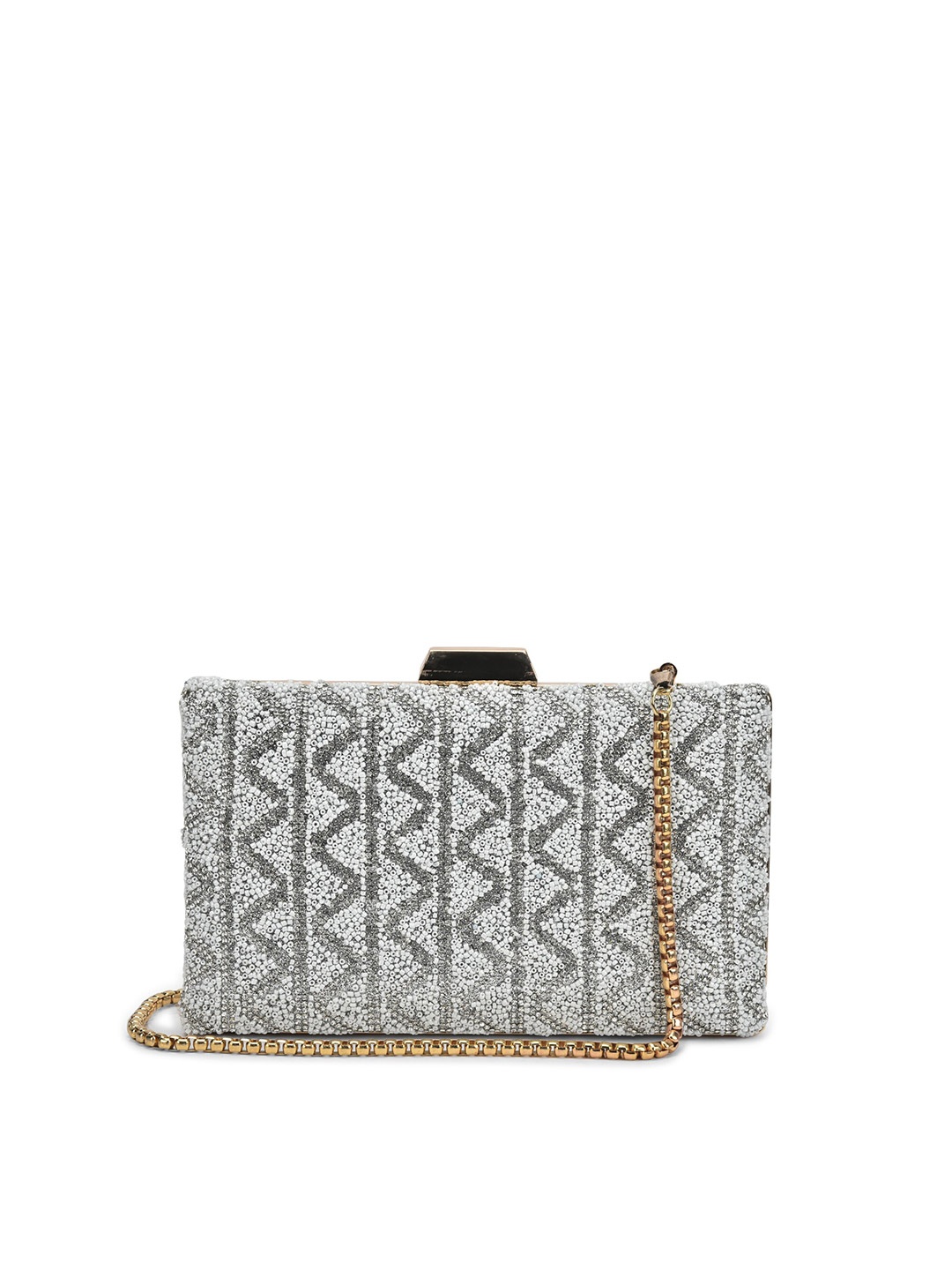 

gaura pakhi Embellished Box Clutch, White