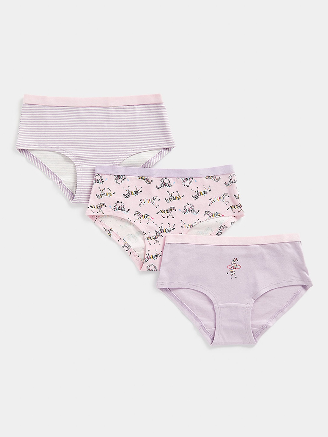 

mothercare Girls Pack Of 3 Striped Pure Cotton Basic Briefs, Lavender