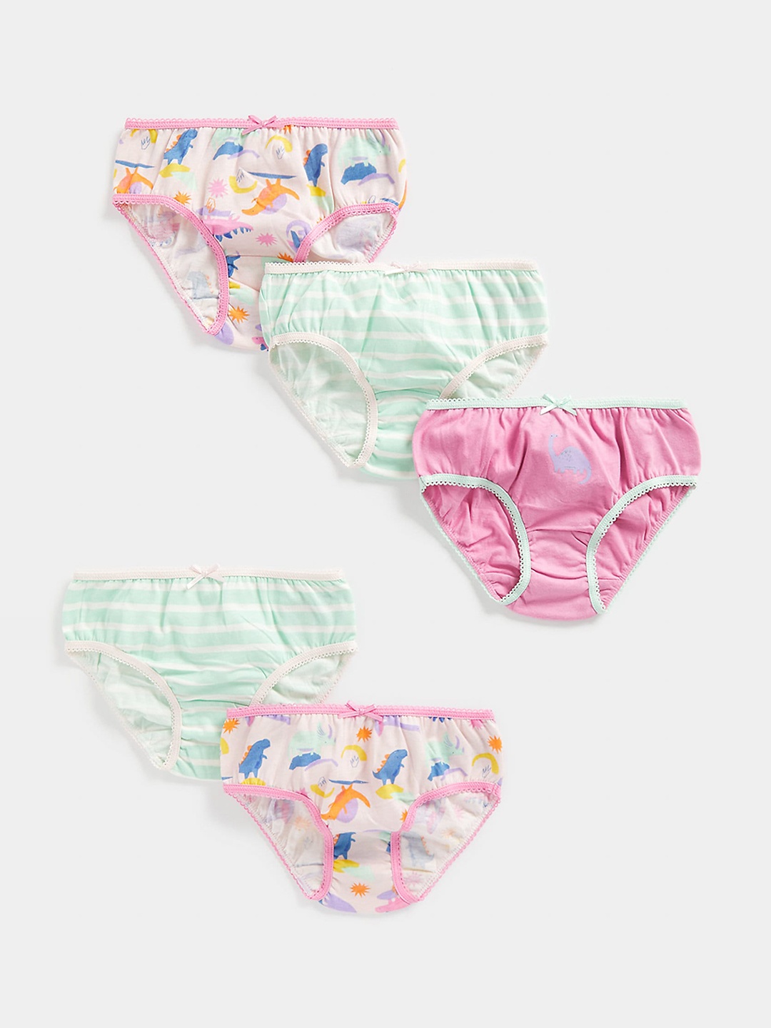 

mothercare Girls Pack Of 5 Conversational Printed Mid Rise Pure Cotton Basic Briefs, Pink