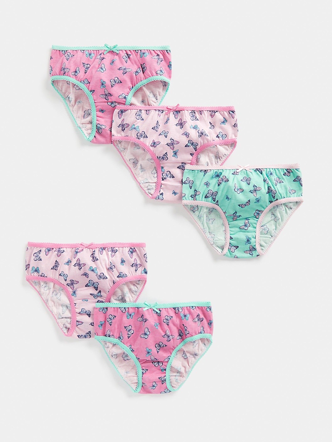 

mothercare Girls Pack Of 5 Conversational Printed Mid Rise Pure Cotton Basic Briefs, Pink