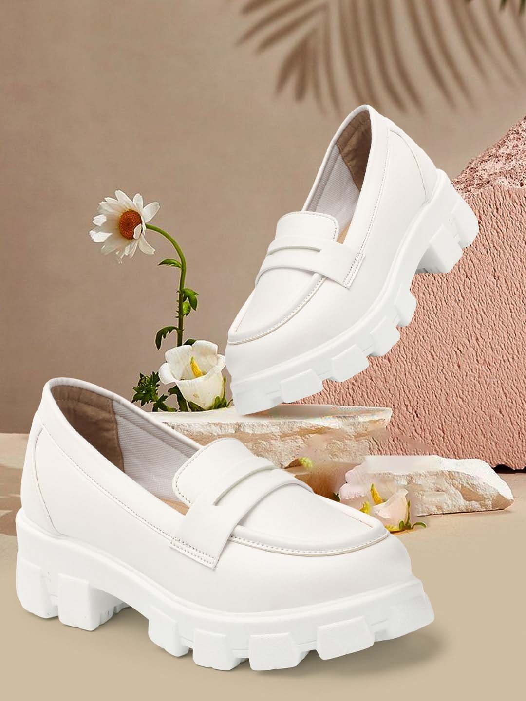 

VENDOZ Women Heeled Lightweight Penny Loafers, White