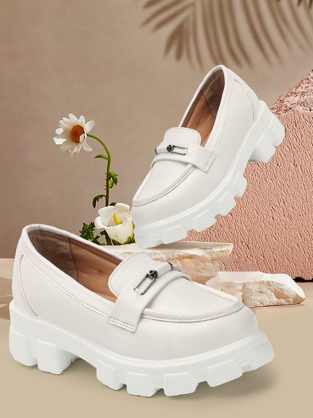 

VENDOZ Women Heeled Lightweight Horsebit Loafers, White
