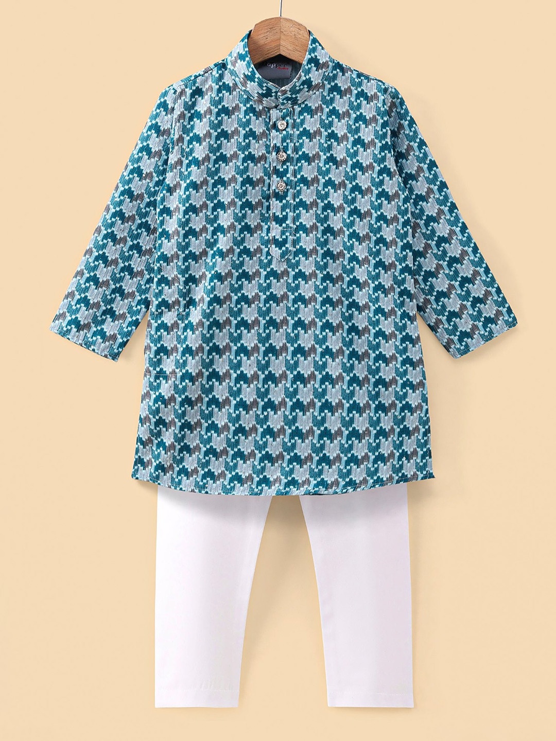 

Dapper dudes Boys Abstract Printed Kurta with Trousers, Teal