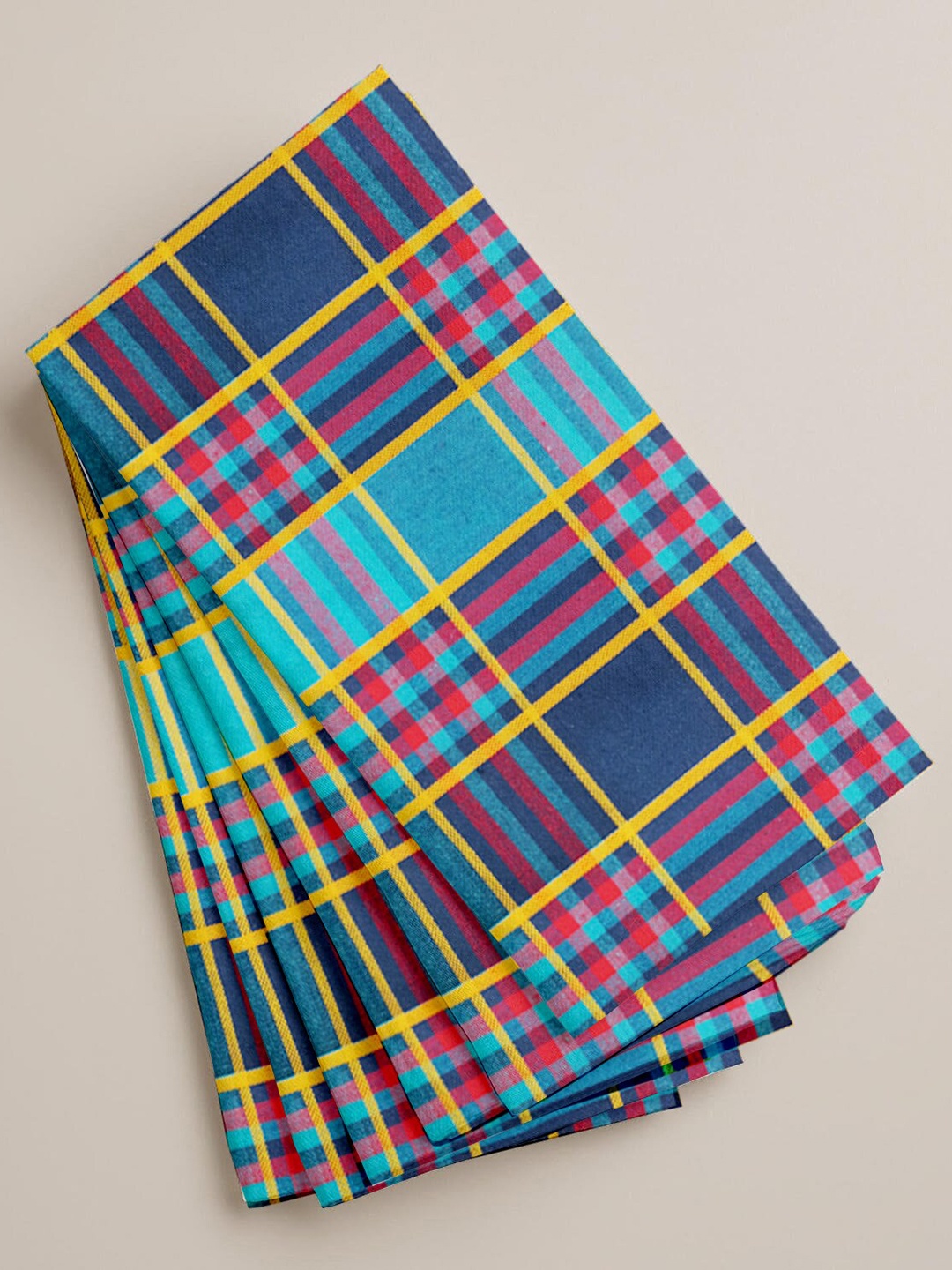 

Lushomes Green & Yellow 6 Pieces Checked Pure Cotton Table Napkin
