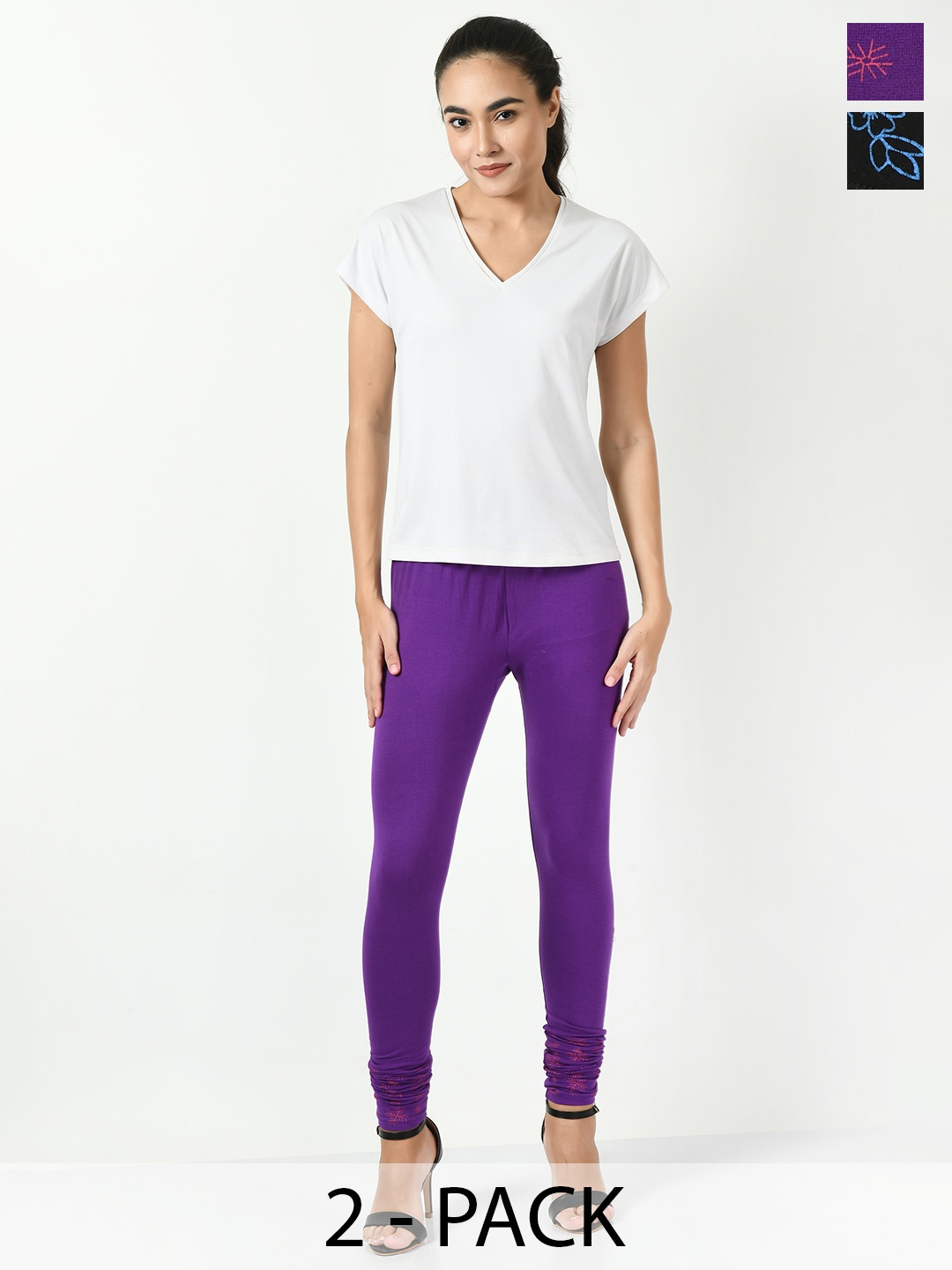 

BAESD Pack Of 2 Printed Slim-Fit Ankle-length Cotton Soft Leggings, Purple