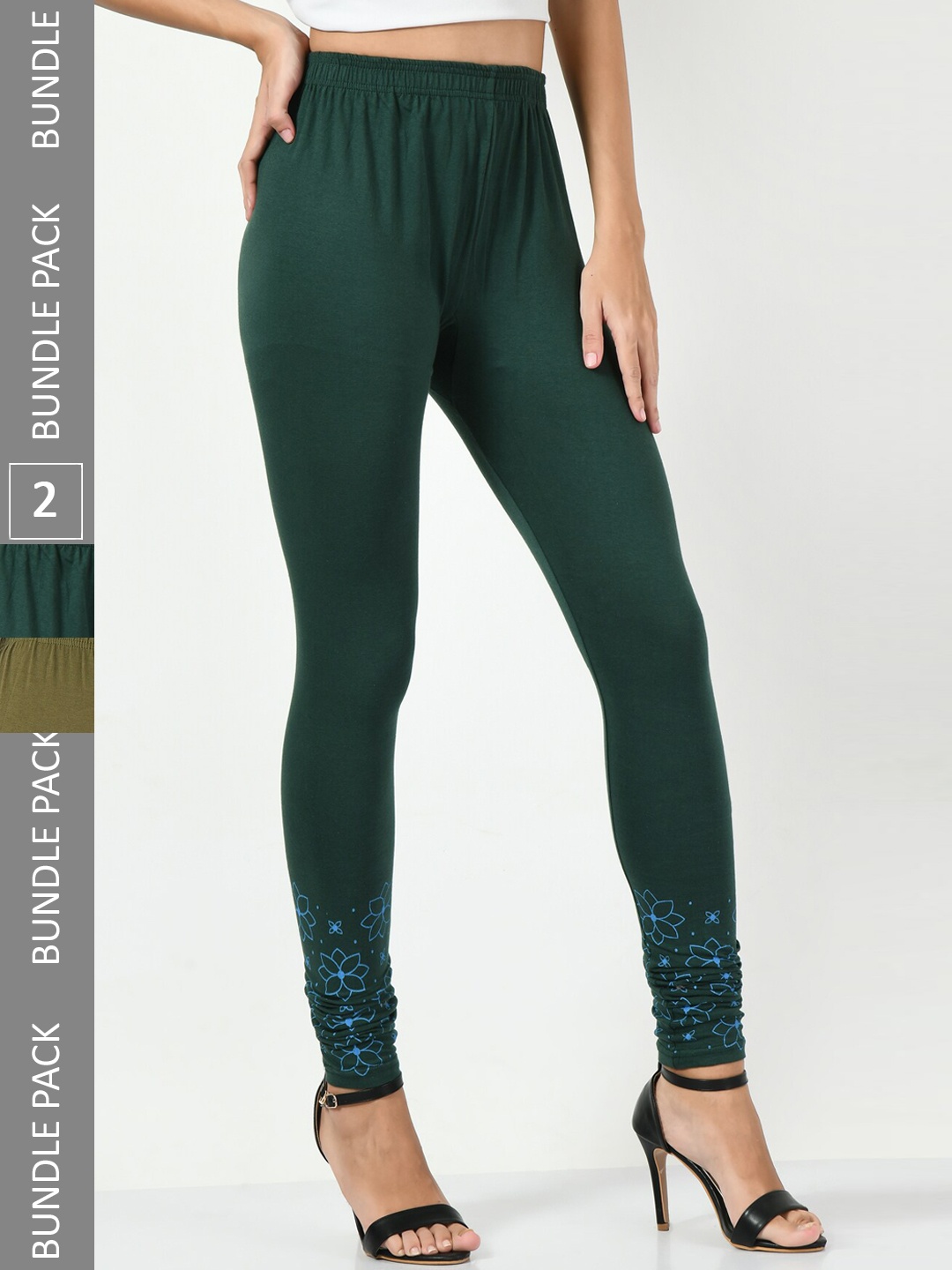 

BAESD Pack Of 2 Printed Churidar-Length Leggings, Green