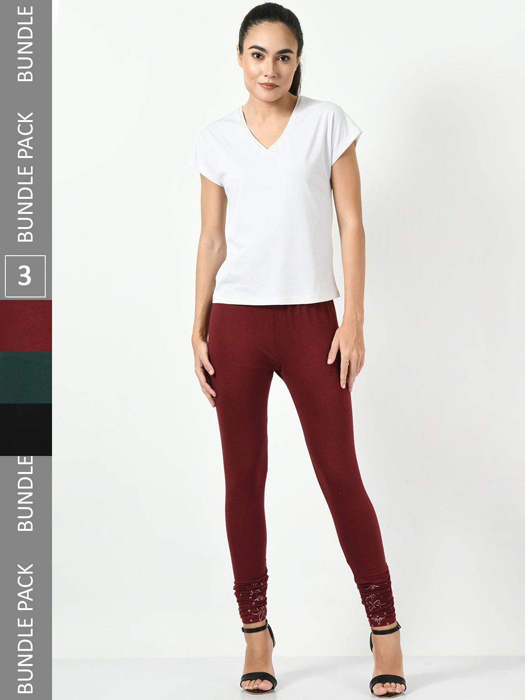

BAESD Pack Of 3 Printed Slim-Fit Soft Churidar-Length Leggings, Maroon