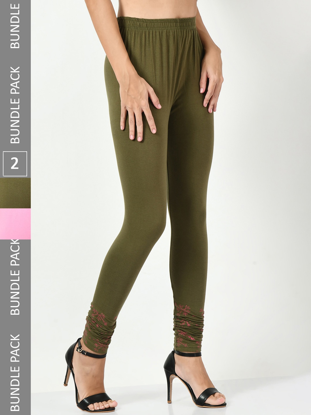 

BAESD Pack Of 2 Printed Slim-Fit Churidar-Length Leggings, Olive