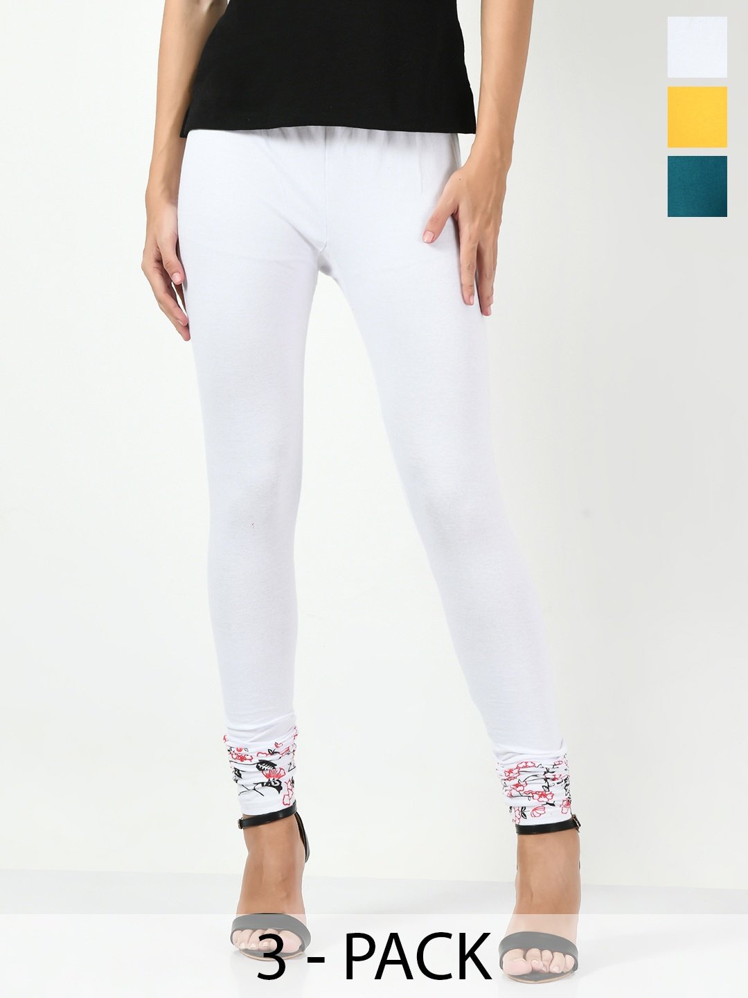 

BAESD Pack Of 3 Printed Slim-Fit Ankle Length Cotton Lycra Legging, White