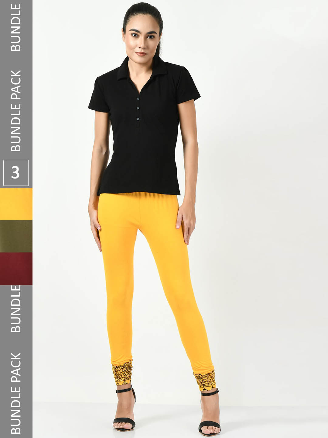 

BAESD Pack Of 3 Printed Slim-Fit Ankle Length Leggings, Yellow