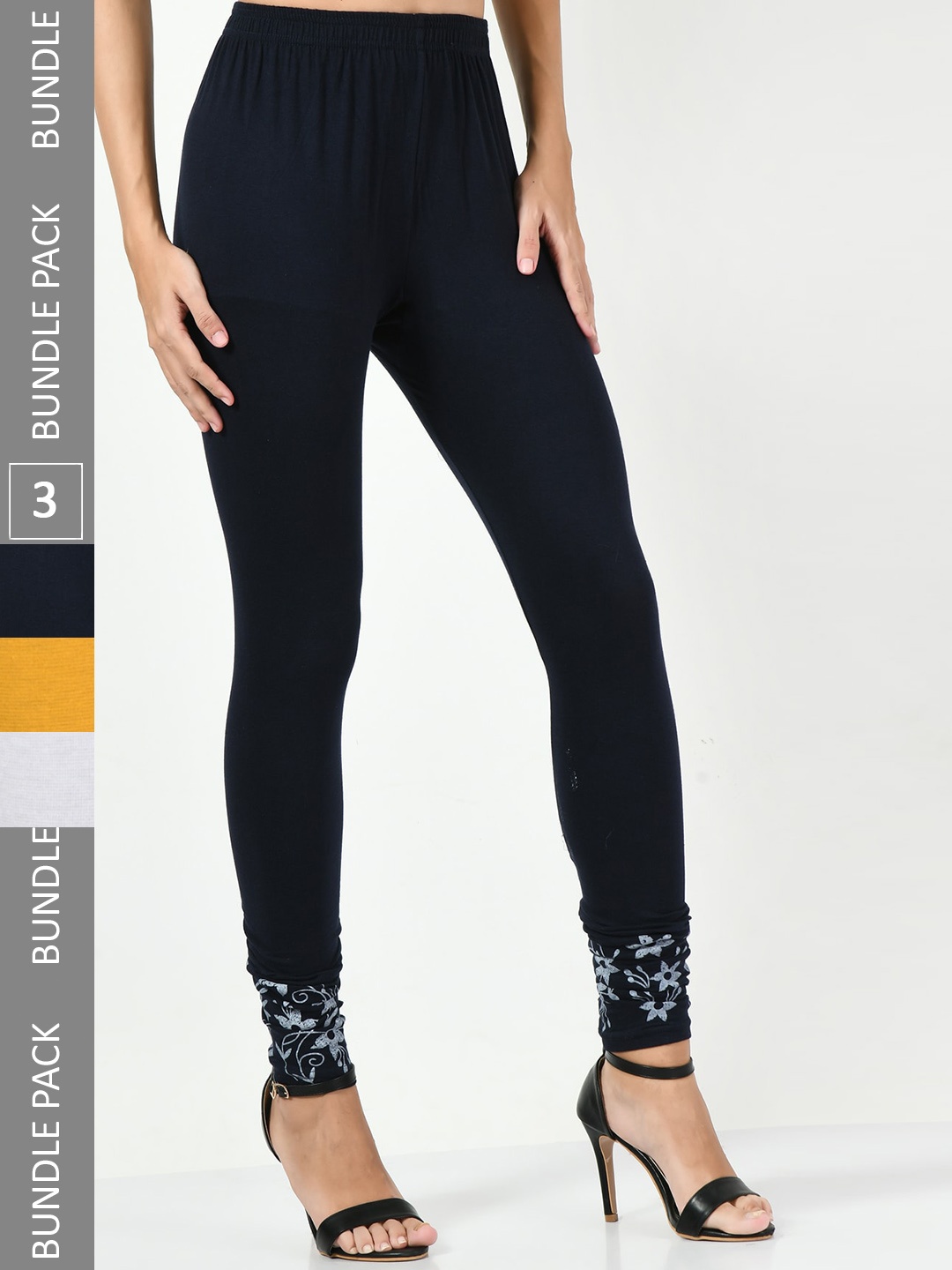 

BAESD Pack Of 3 Bottom Printed Slim Fit Ankle Length Leggings, Navy blue