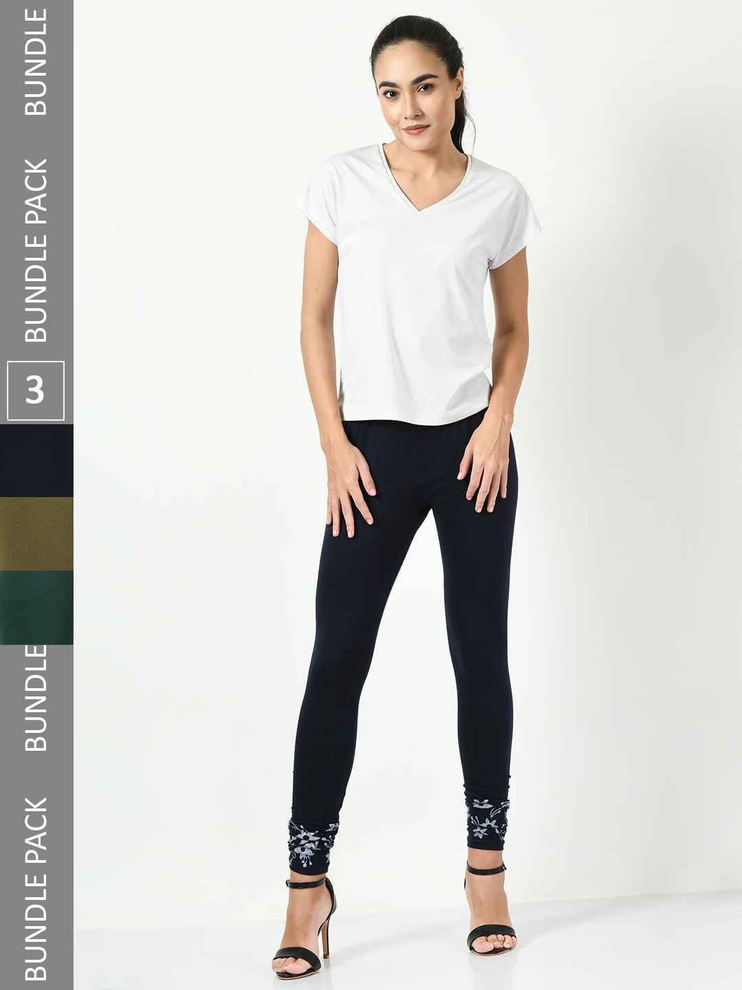 

BAESD Pack Of 3 Churidar Length Soft Cotton Lycra Leggings, Navy blue